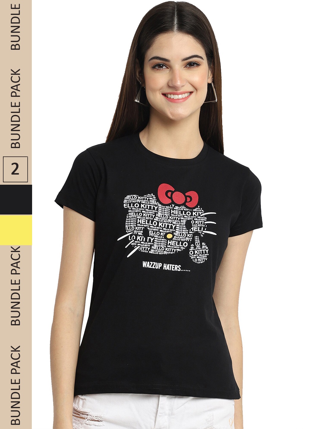 Fabflee Pack Of 2 Typography Printed Cotton T-shirt, Black