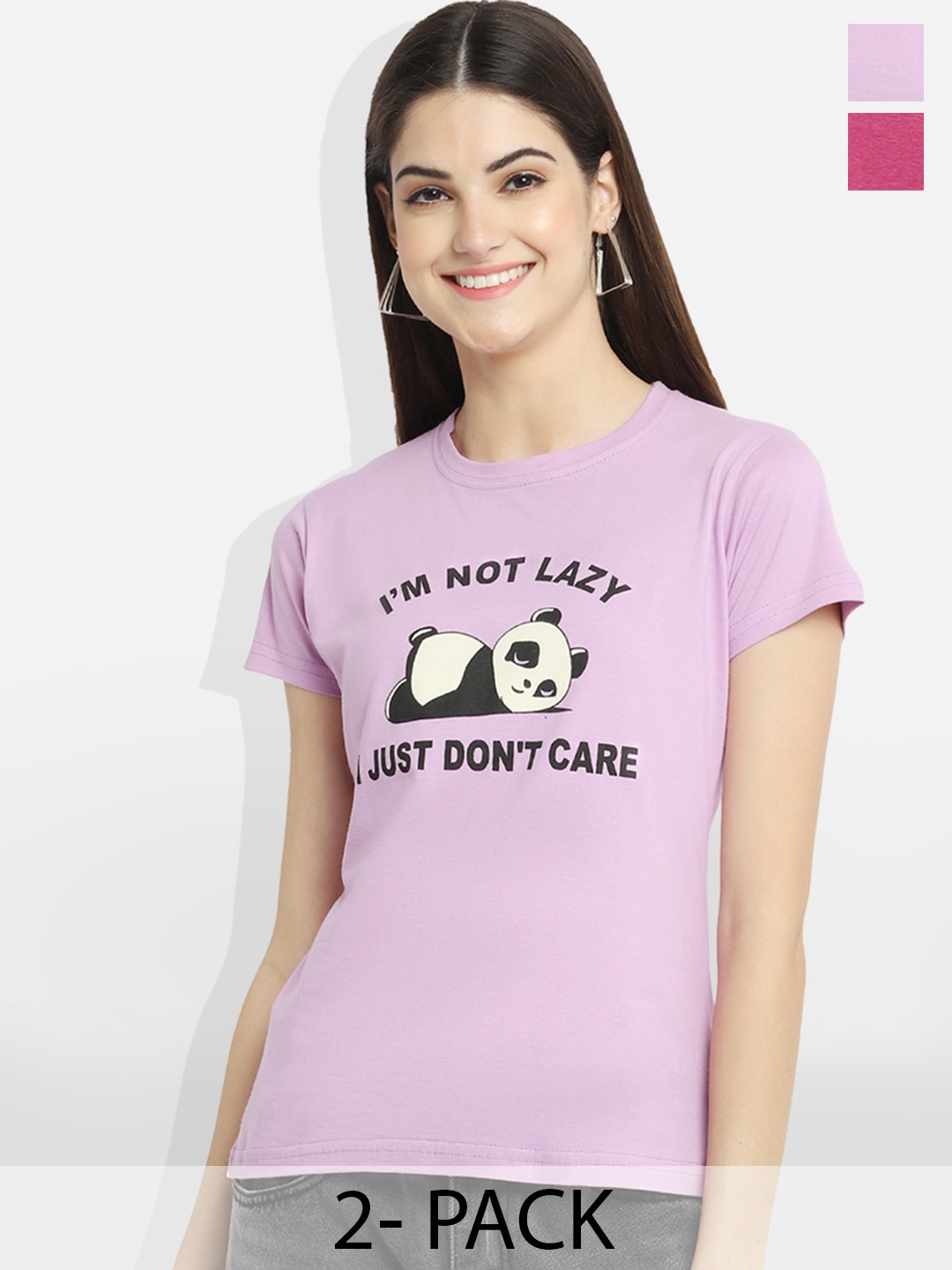 

Fabflee Pack Of 2 Printed Round Neck Cotton T-shirt, Purple