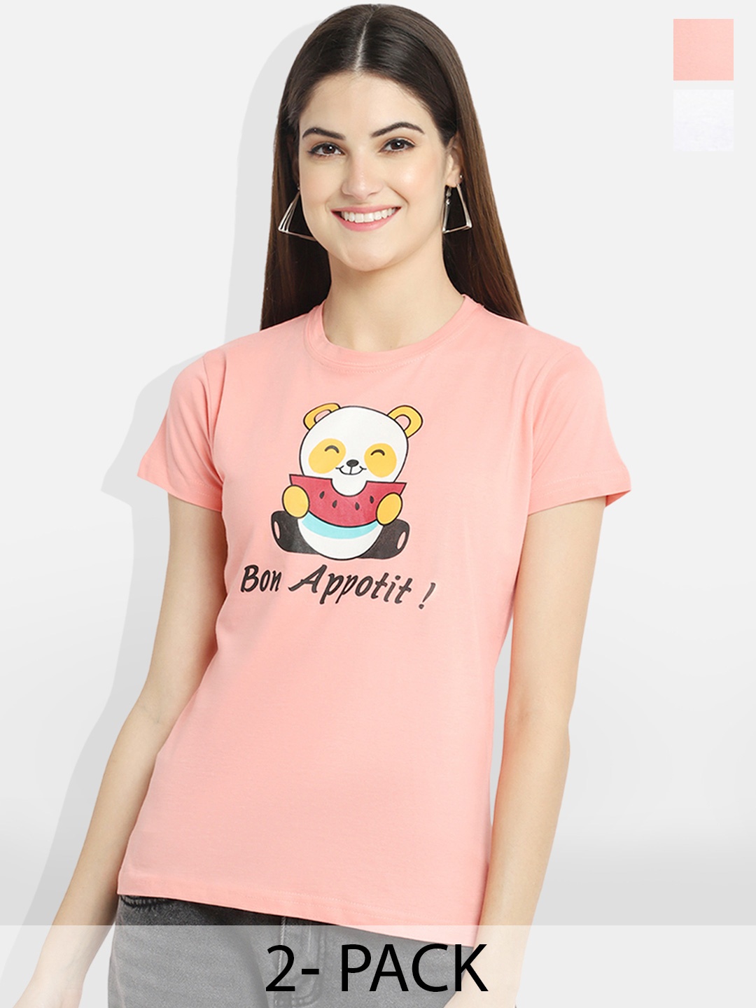 

Fabflee Pack of 2 Typography Printed T-Shirt, Peach