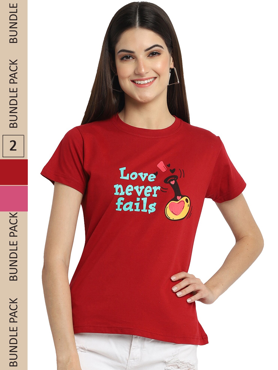 

Fabflee Pack Of 2 Typography Printed Cotton T-shirt, Red