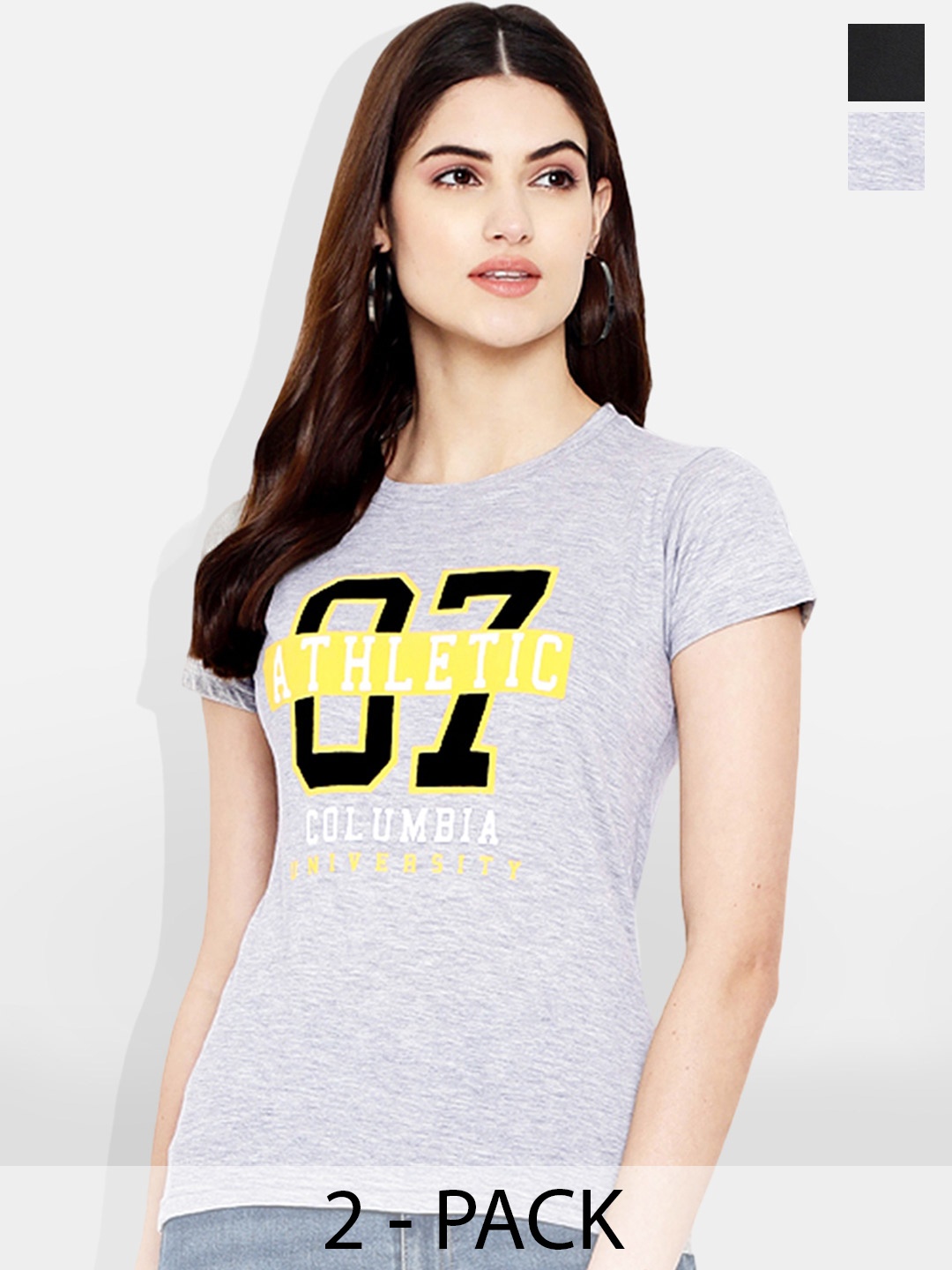 Fabflee Pack of 2 Typography Printed T-Shirt, Black