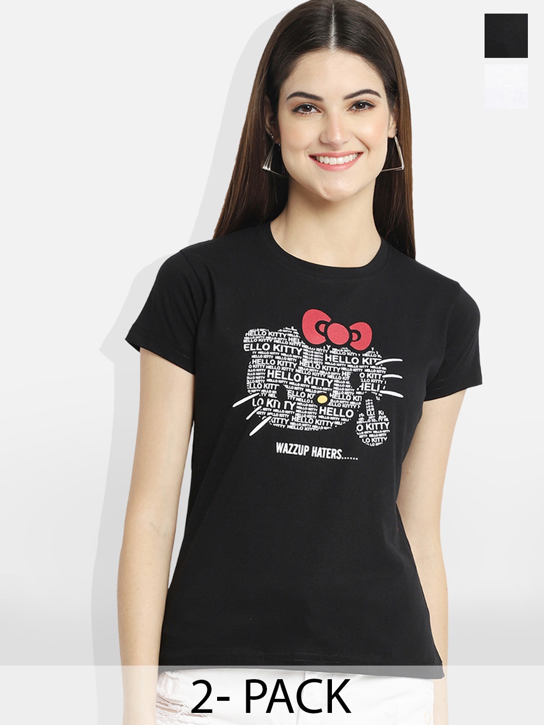 

Fabflee Pack of 2 Typography Printed T-shirt, Black