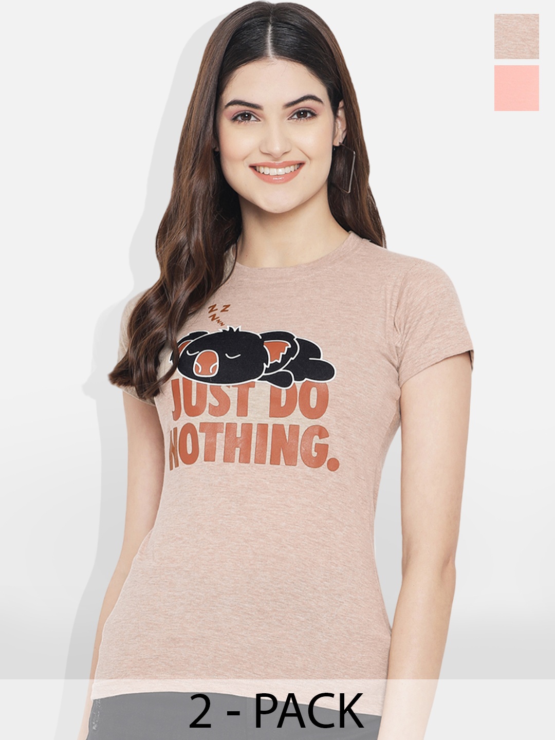

Fabflee Pack of 2 Typography Printed T-shirt, Peach