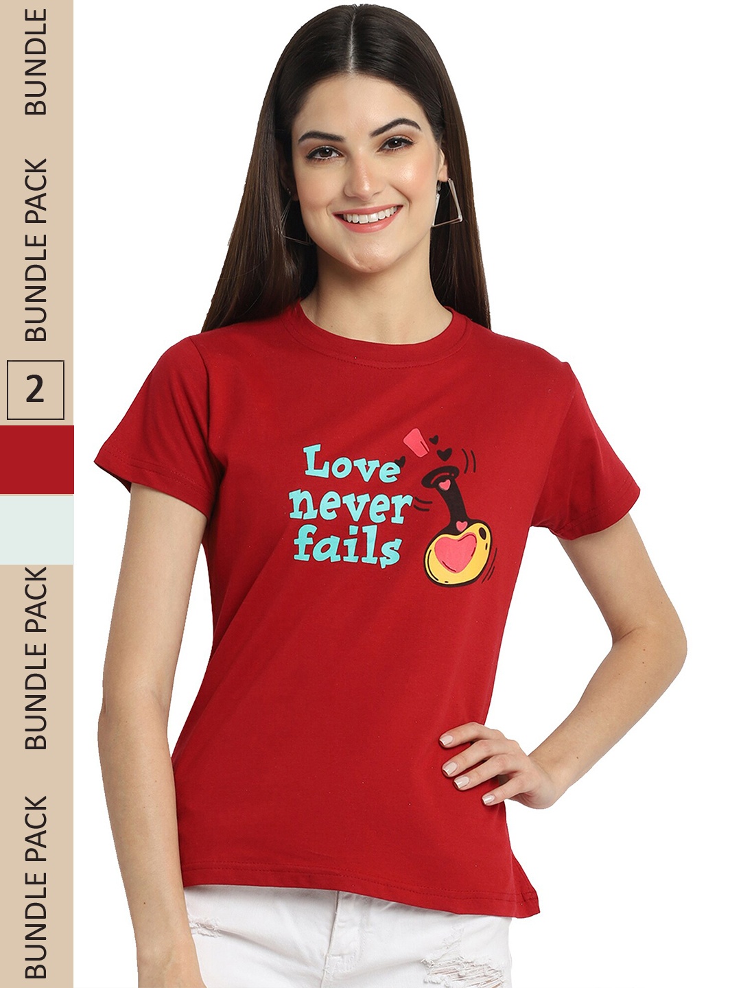 

Fabflee Pack Of 2 Typography Printed Cotton T-shirt, Red