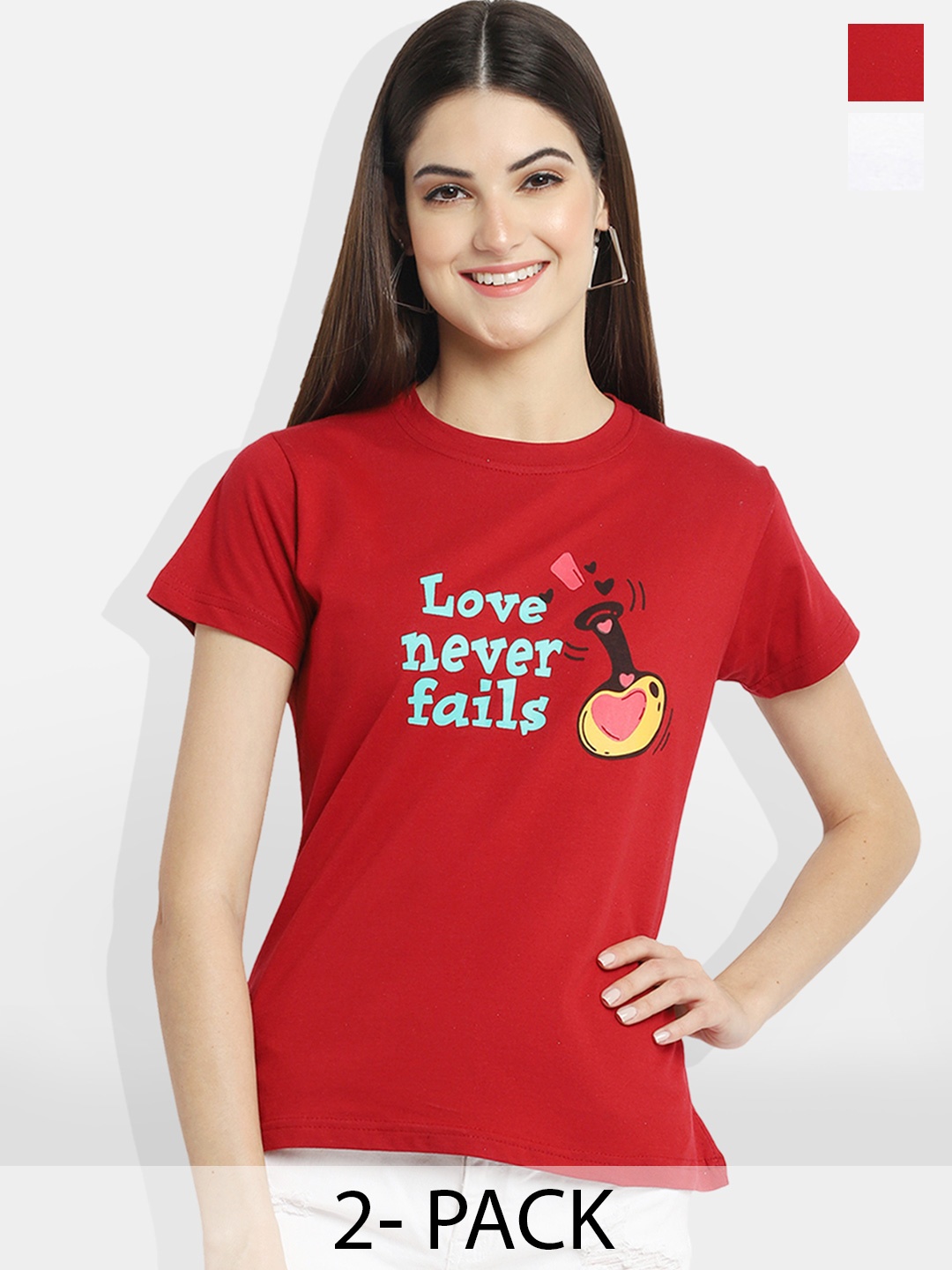 

Fabflee Pack of 2 Typography Printed T-Shirt, Maroon