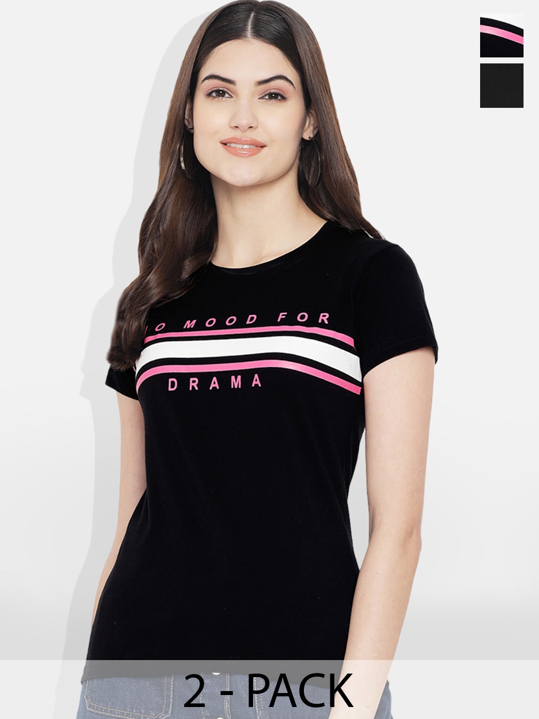 

Fabflee Pack of 2 Typography Printed T-shirt, Black