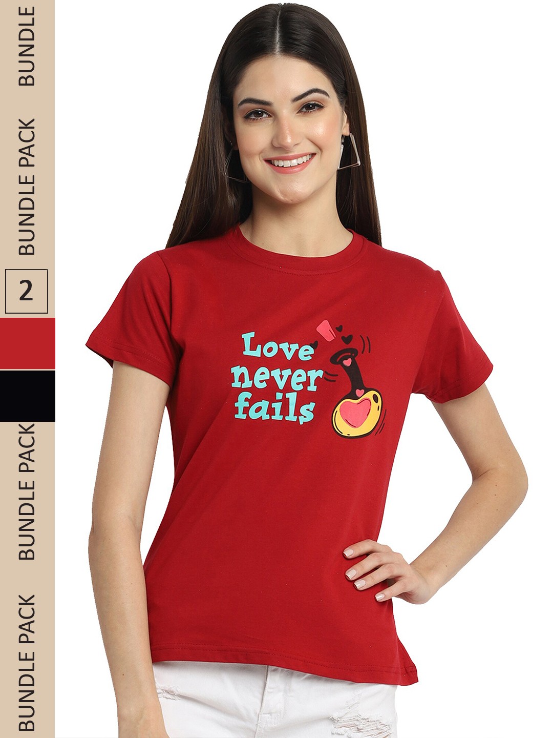 

Fabflee Pack Of 2 Typography Printed Cotton T-shirt, Red