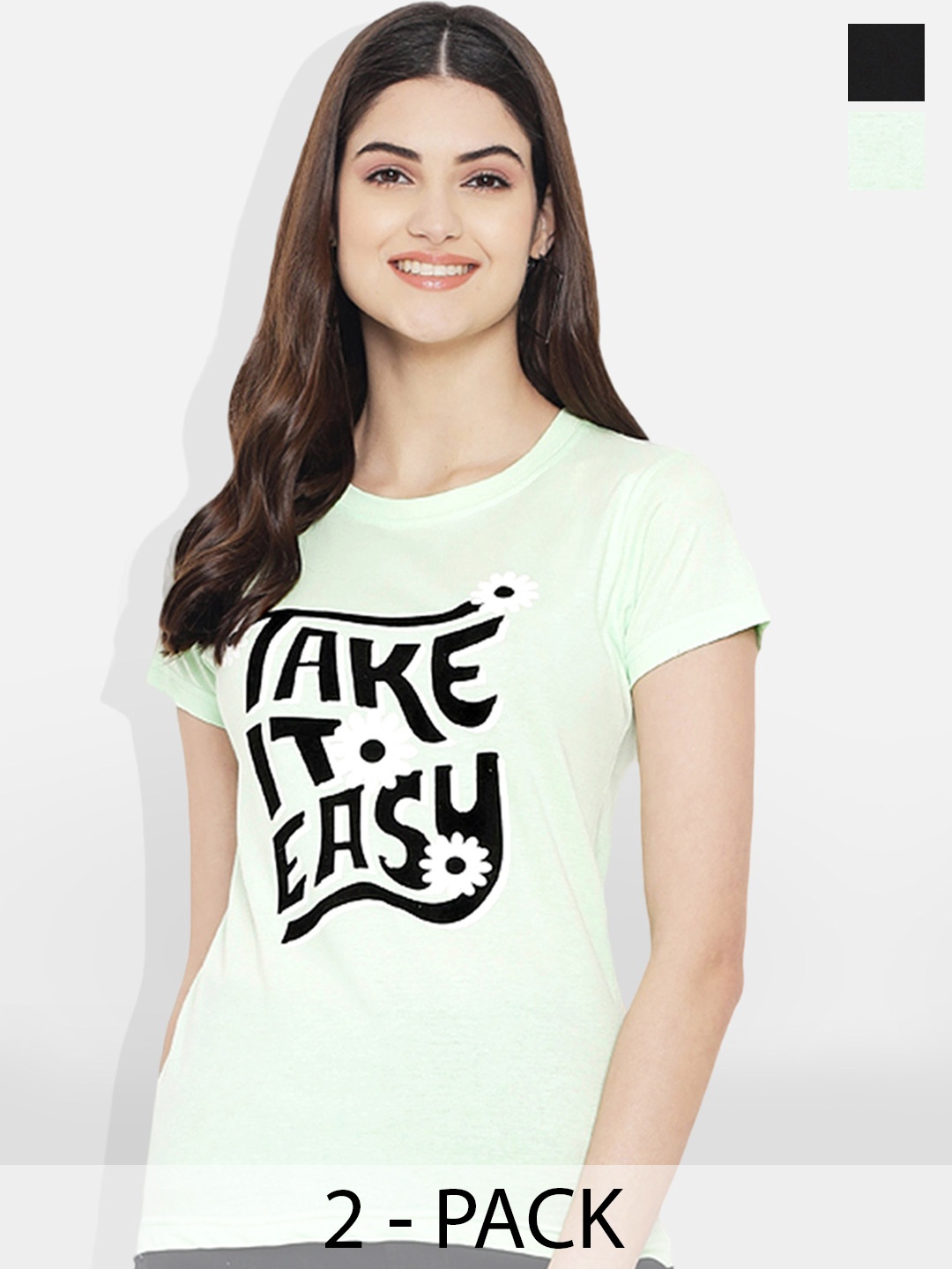 

Fabflee Pack Of 2 Printed Cotton T-shirt, Black