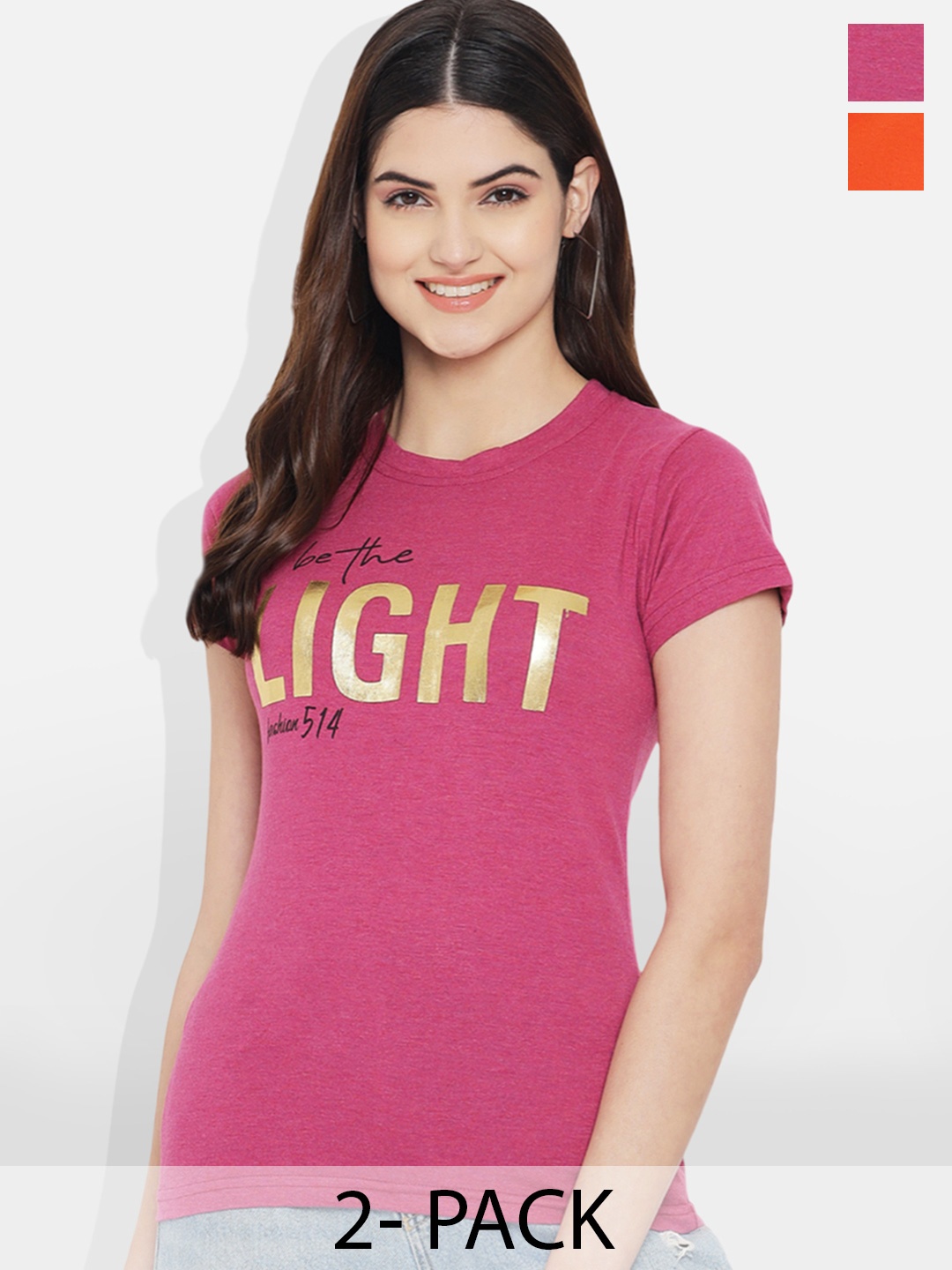 

Fabflee Pack Of 2 Printed Cotton T-shirt, Orange
