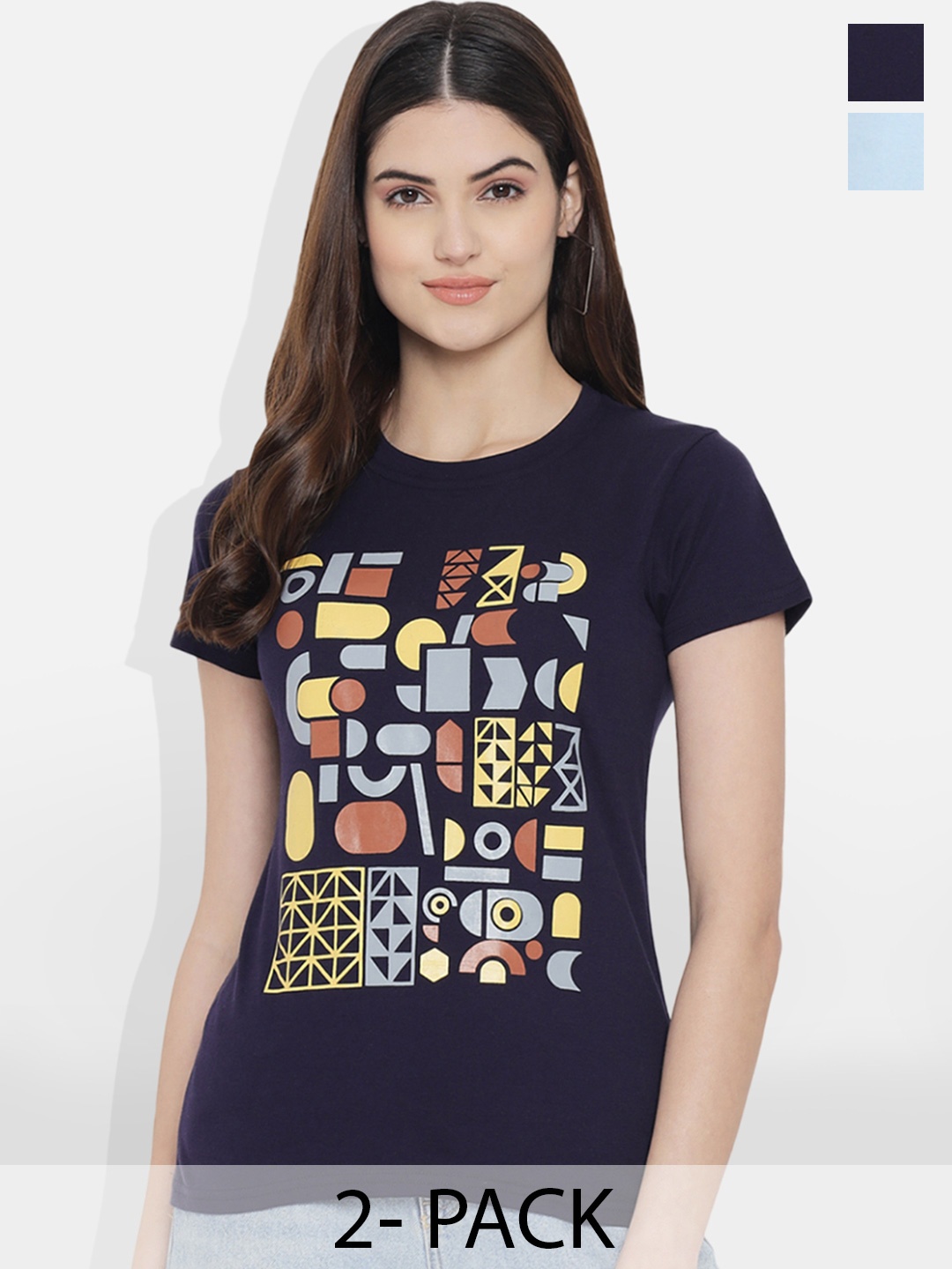 Fabflee Pack of 2 Typography Printed T-Shirt, Blue