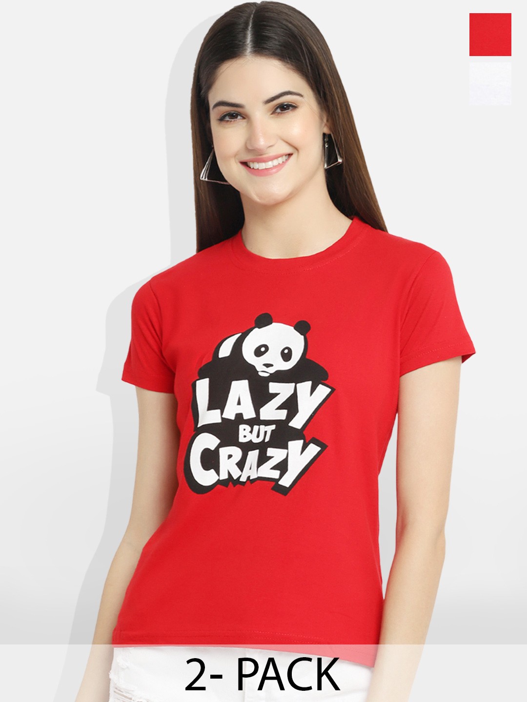 

Fabflee Pack of 2 Typography Printed T-Shirt, Red