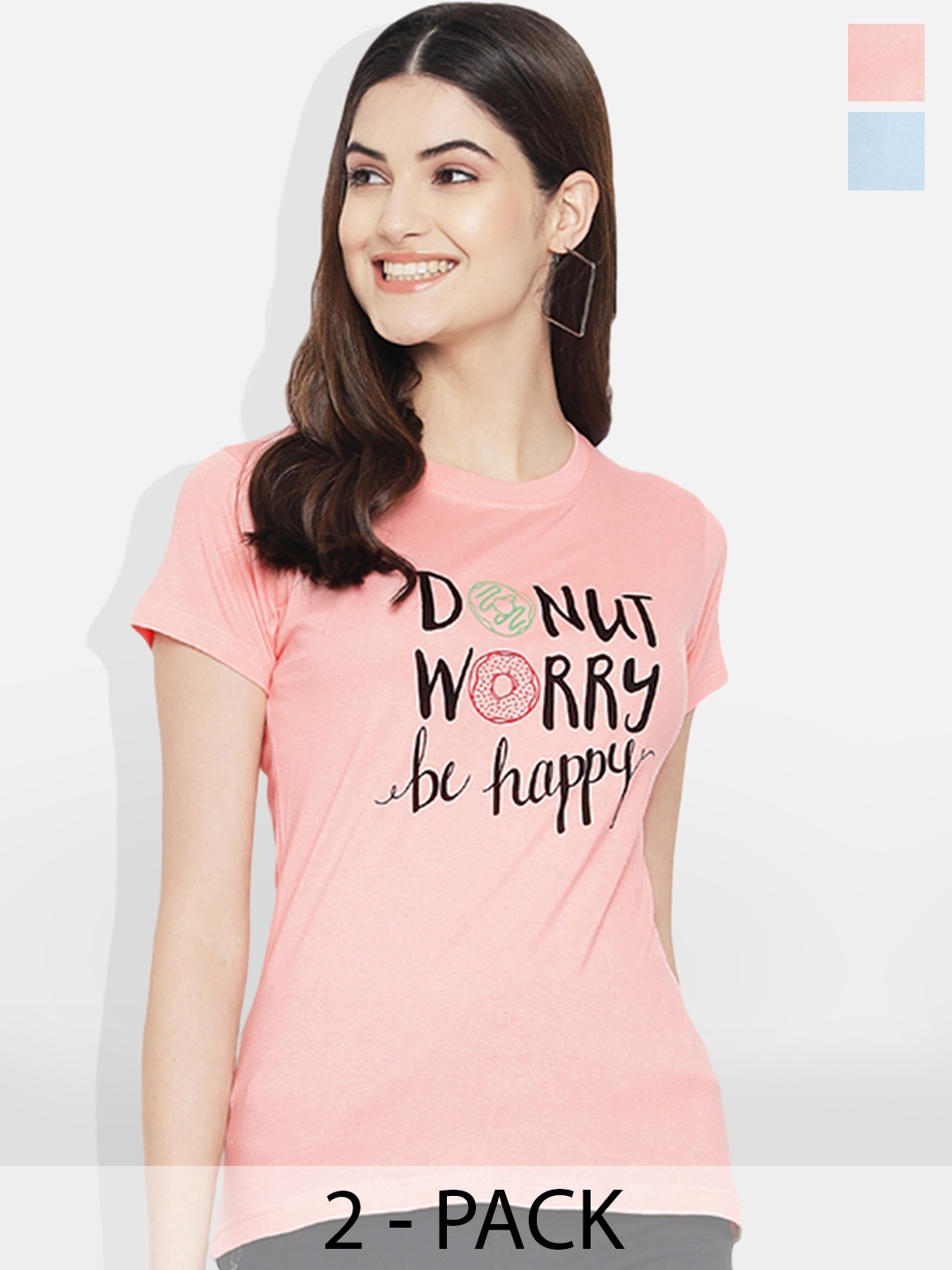 

Fabflee Pack of 2 Typography Printed T-Shirt, Blue