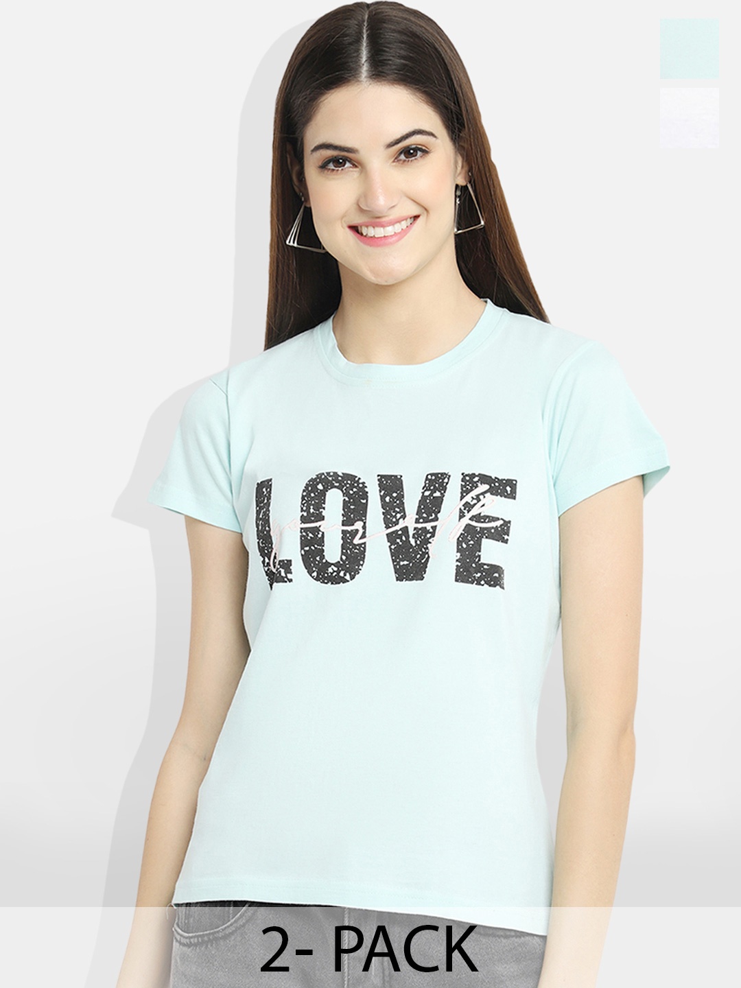 

Fabflee Pack of 2 Typography Printed T-Shirt, Blue