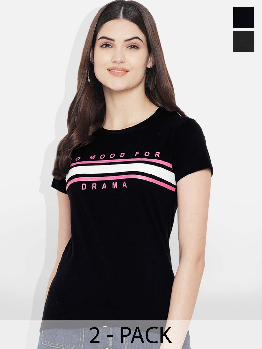 

Fabflee Pack of 2 Typography Printed T-Shirt, Black