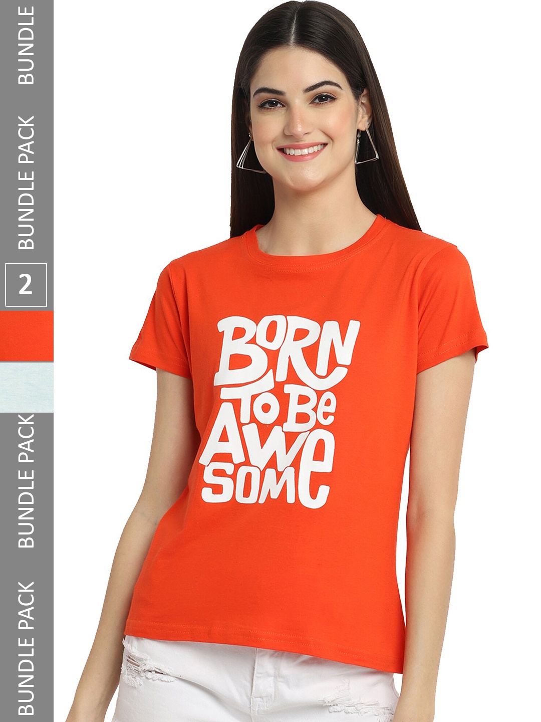 

Fabflee Pack Of 2 Printed Cotton T-shirt, Orange