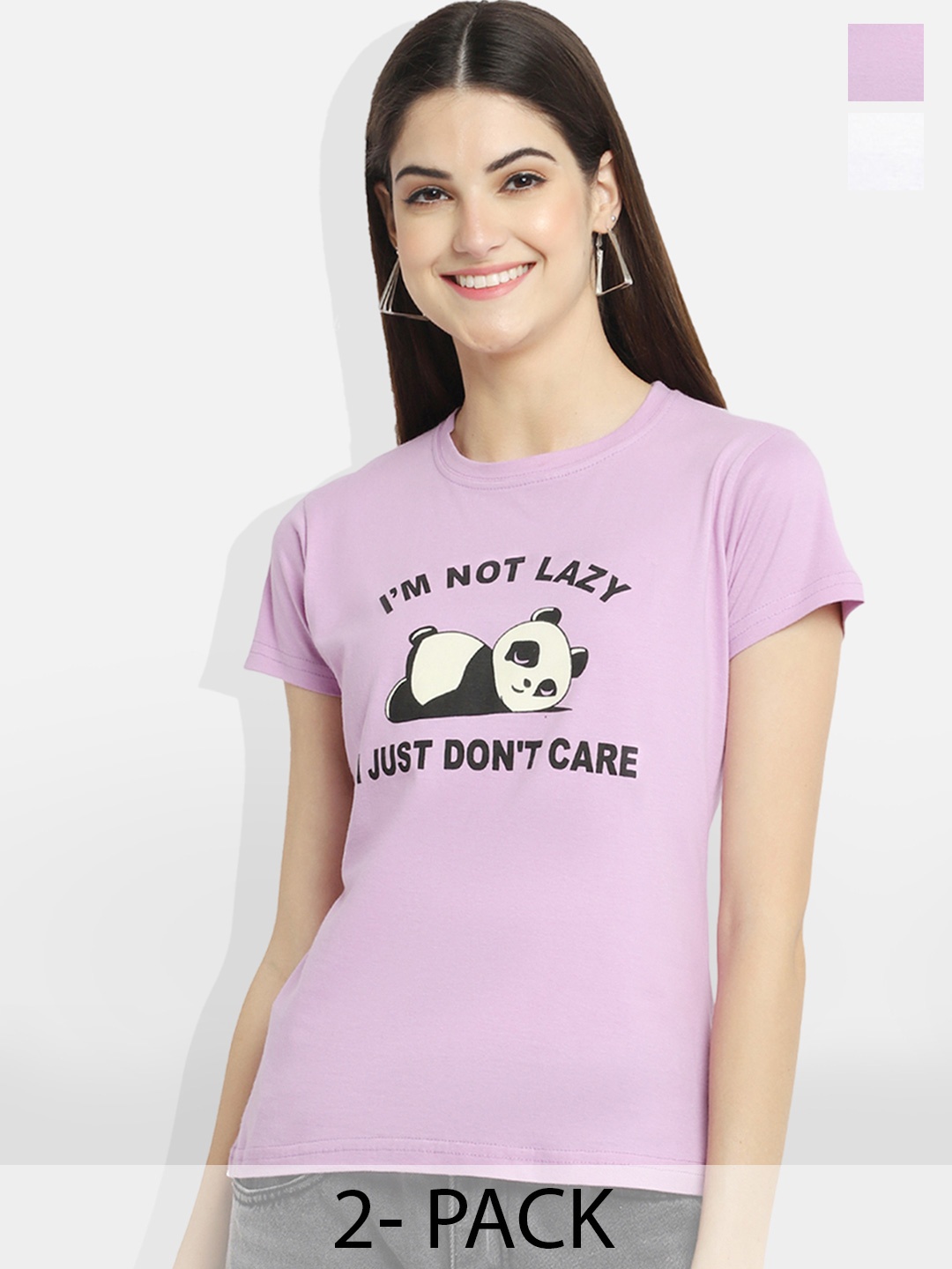Fabflee Pack of 2 Typography Printed T-Shirt, Lavender