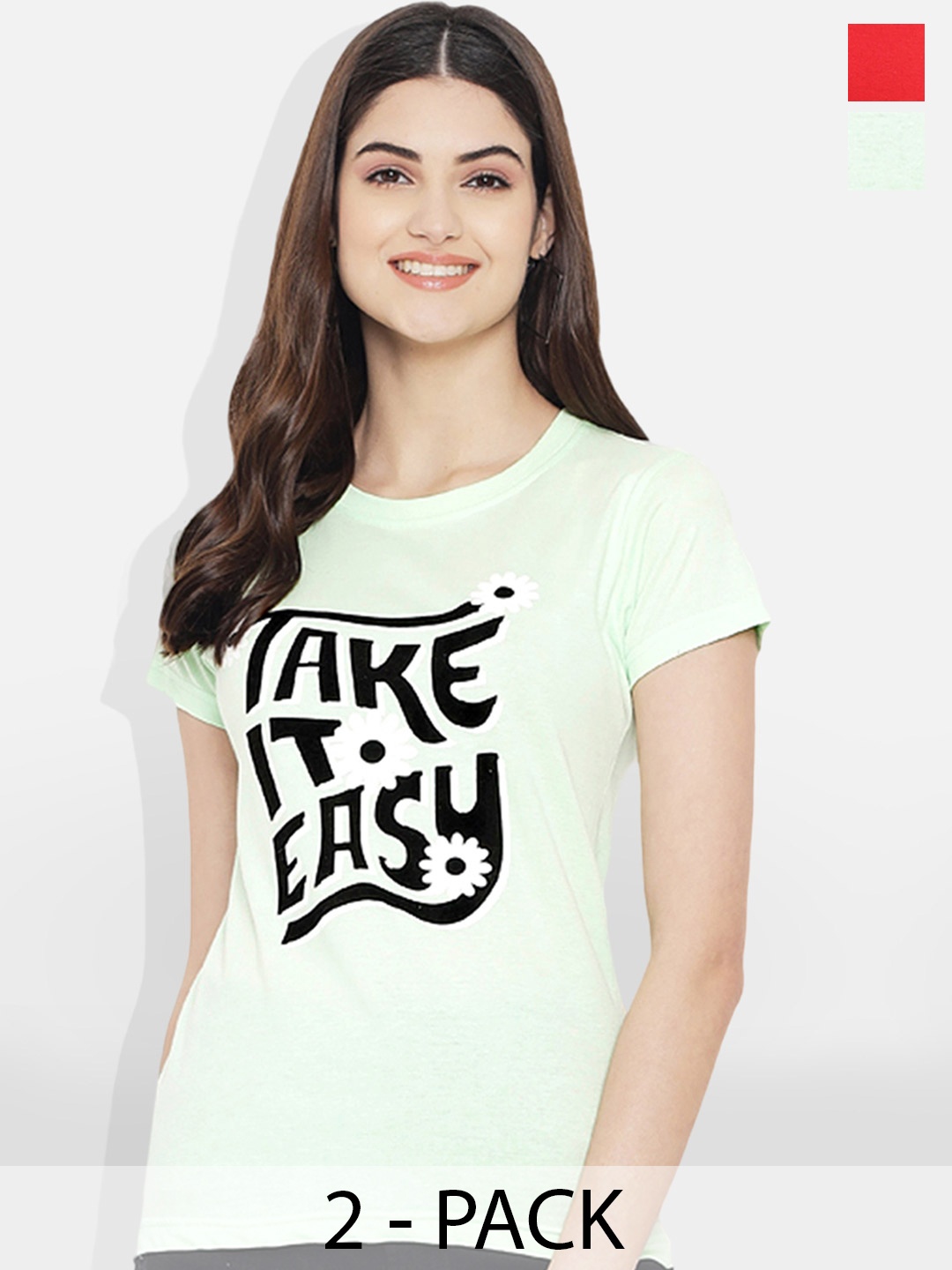 

Fabflee Pack of 2 Typography Printed T-Shirt, Red