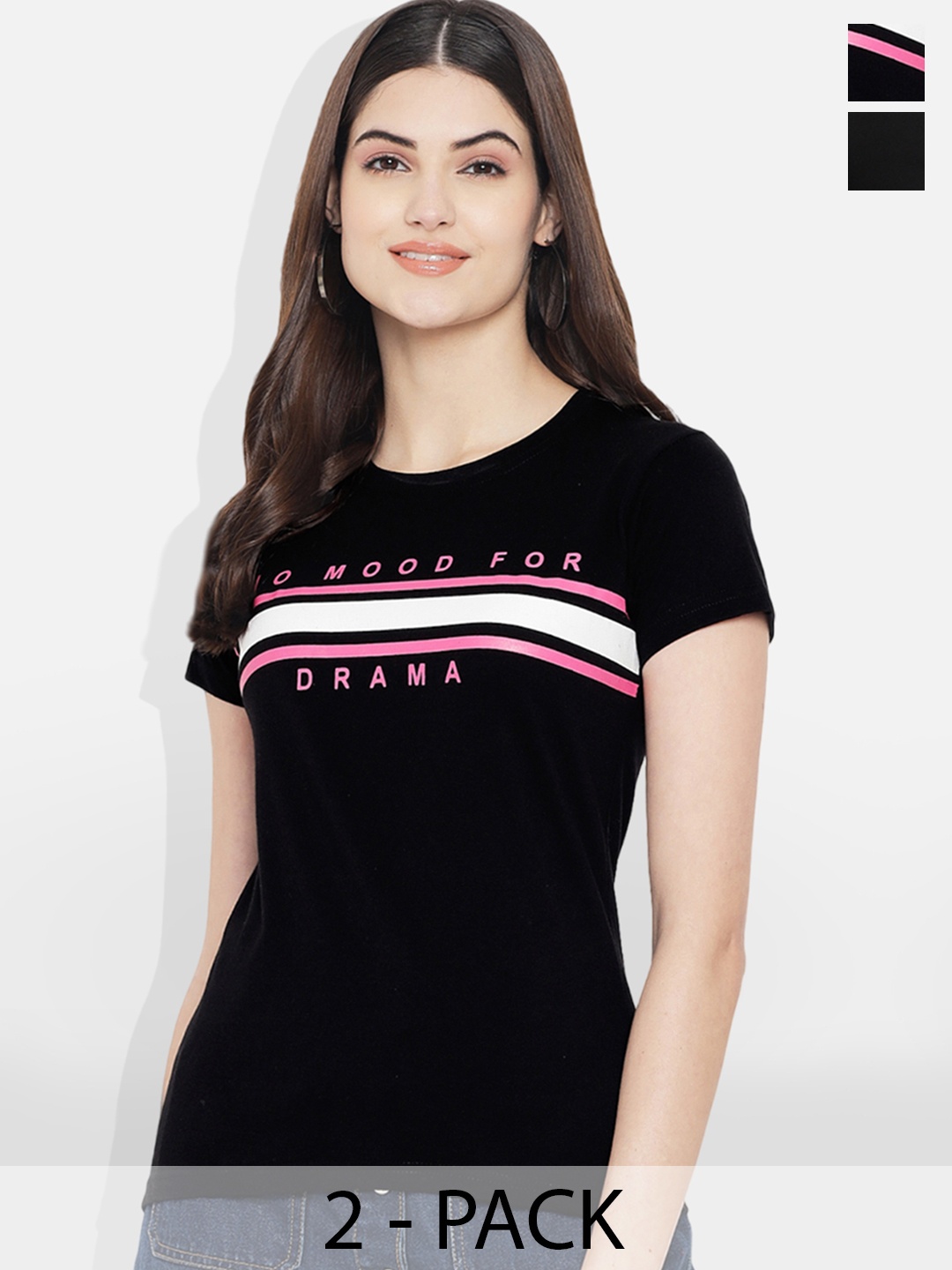 

Fabflee Pack Of 2 Graphic Printed Cotton T-shirts, Black