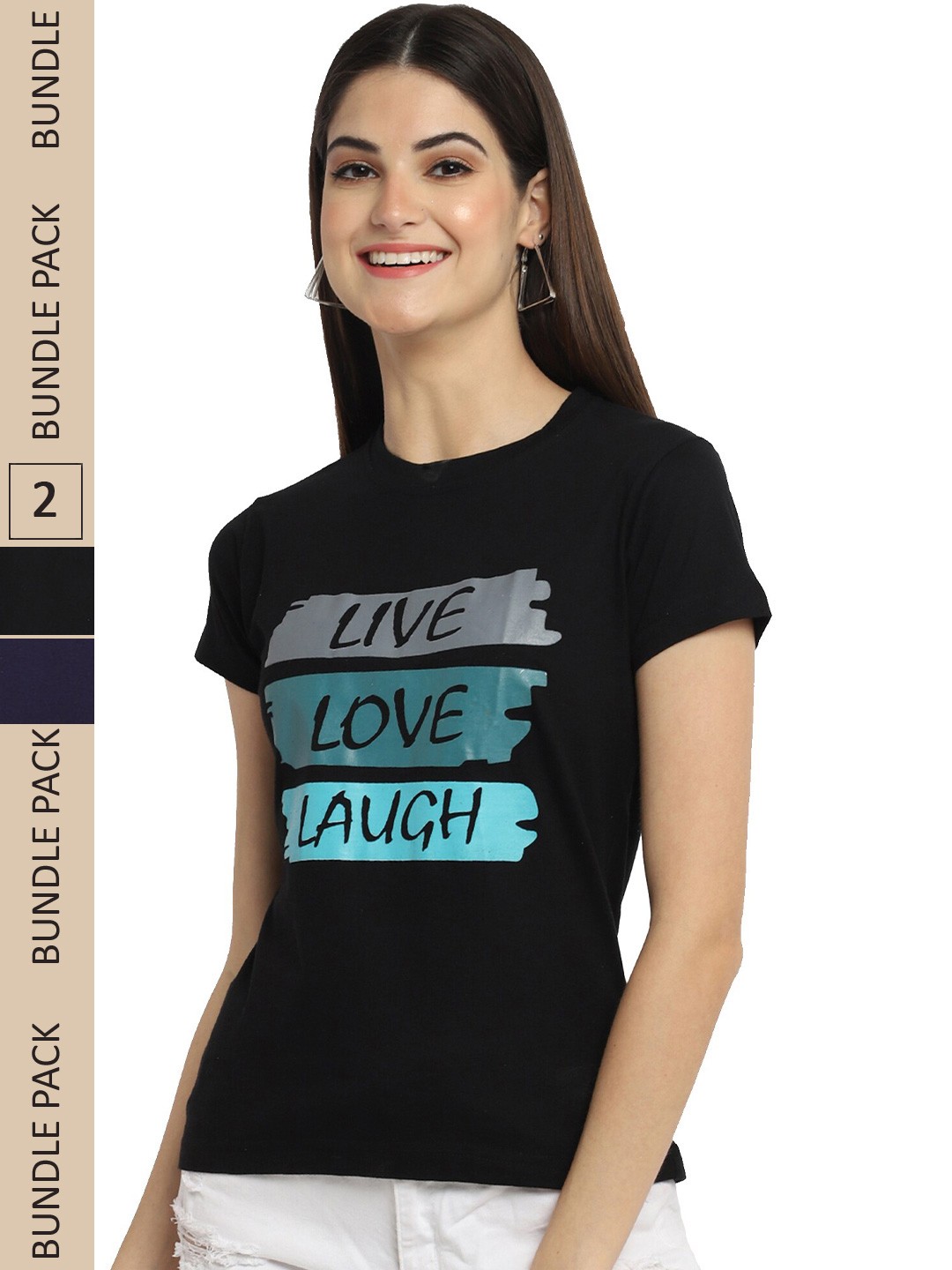 

Fabflee Pack Of 2 Typography Printed Cotton T-shirt, Black