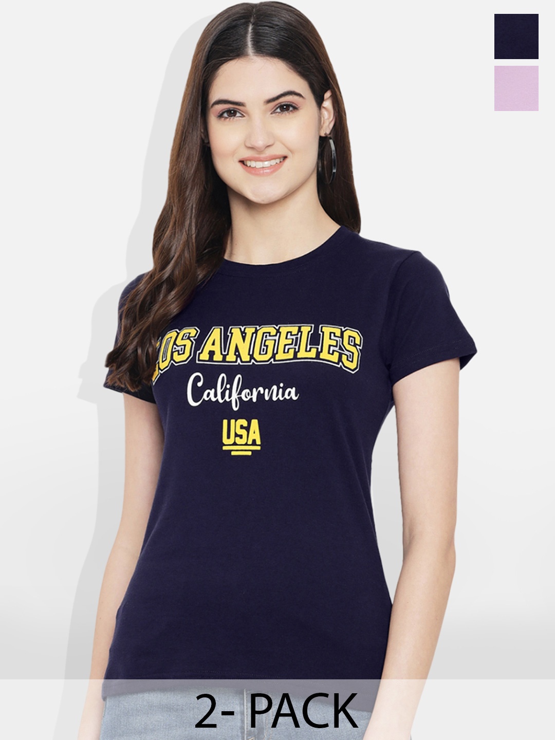 

Fabflee Pack of 2 Typography Printed T-shirt, Lavender