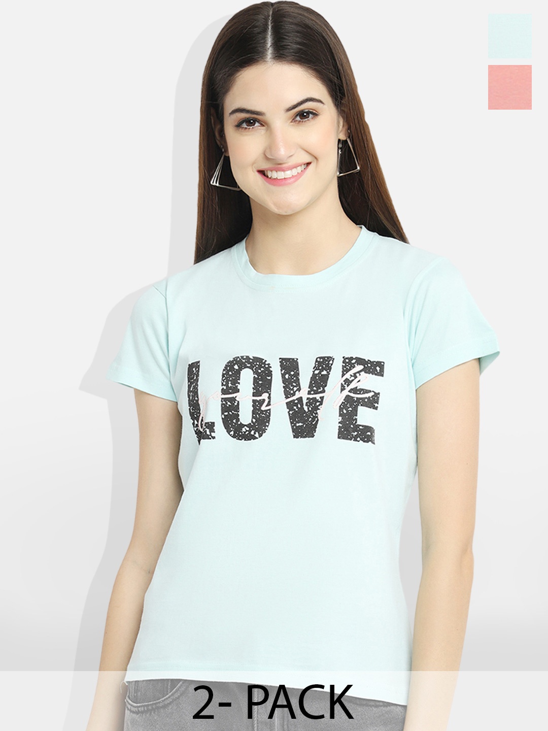 

Fabflee Pack of 2 Typography Printed T-Shirt, Blue