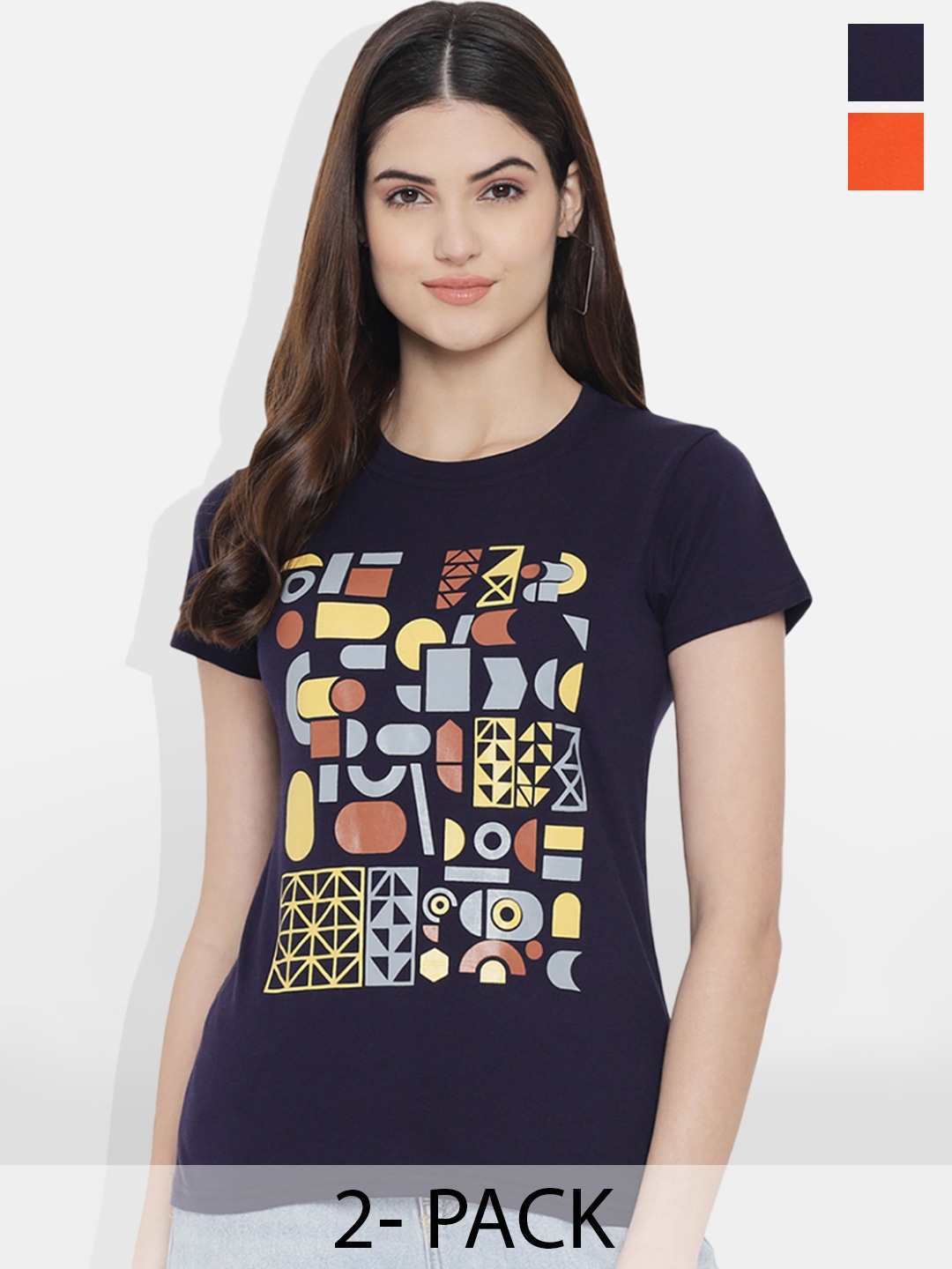 

Fabflee Pack of 2 Typography Printed T-Shirt, Orange