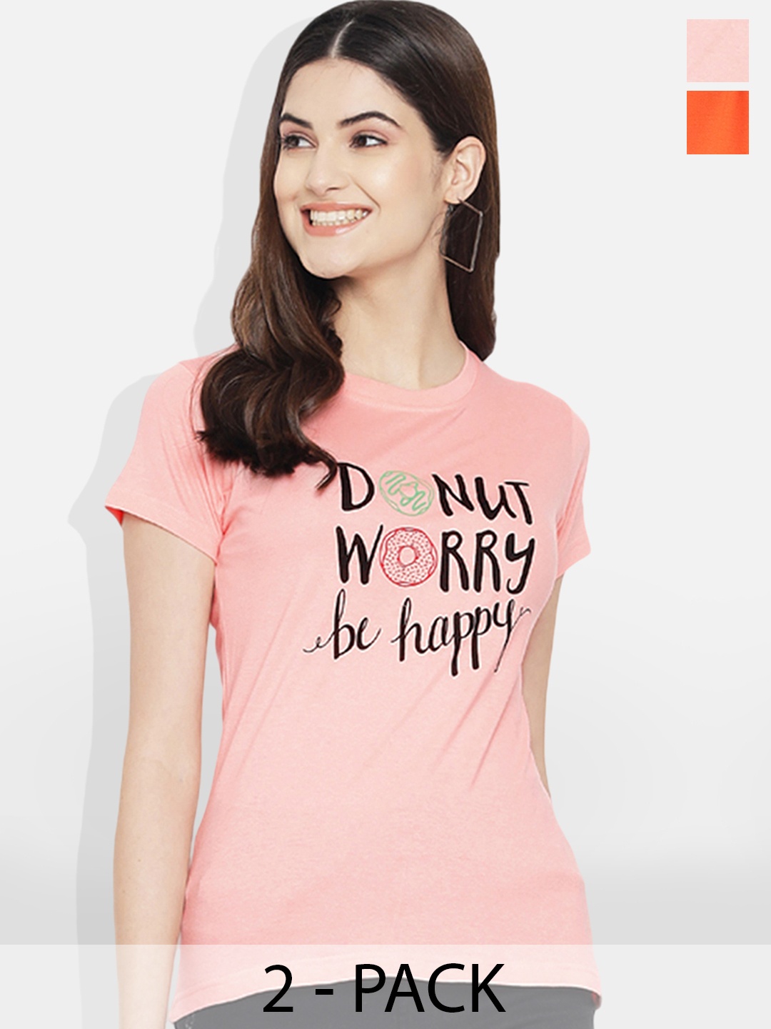 Fabflee Pack of 2 Typography Printed T-shirt, Orange