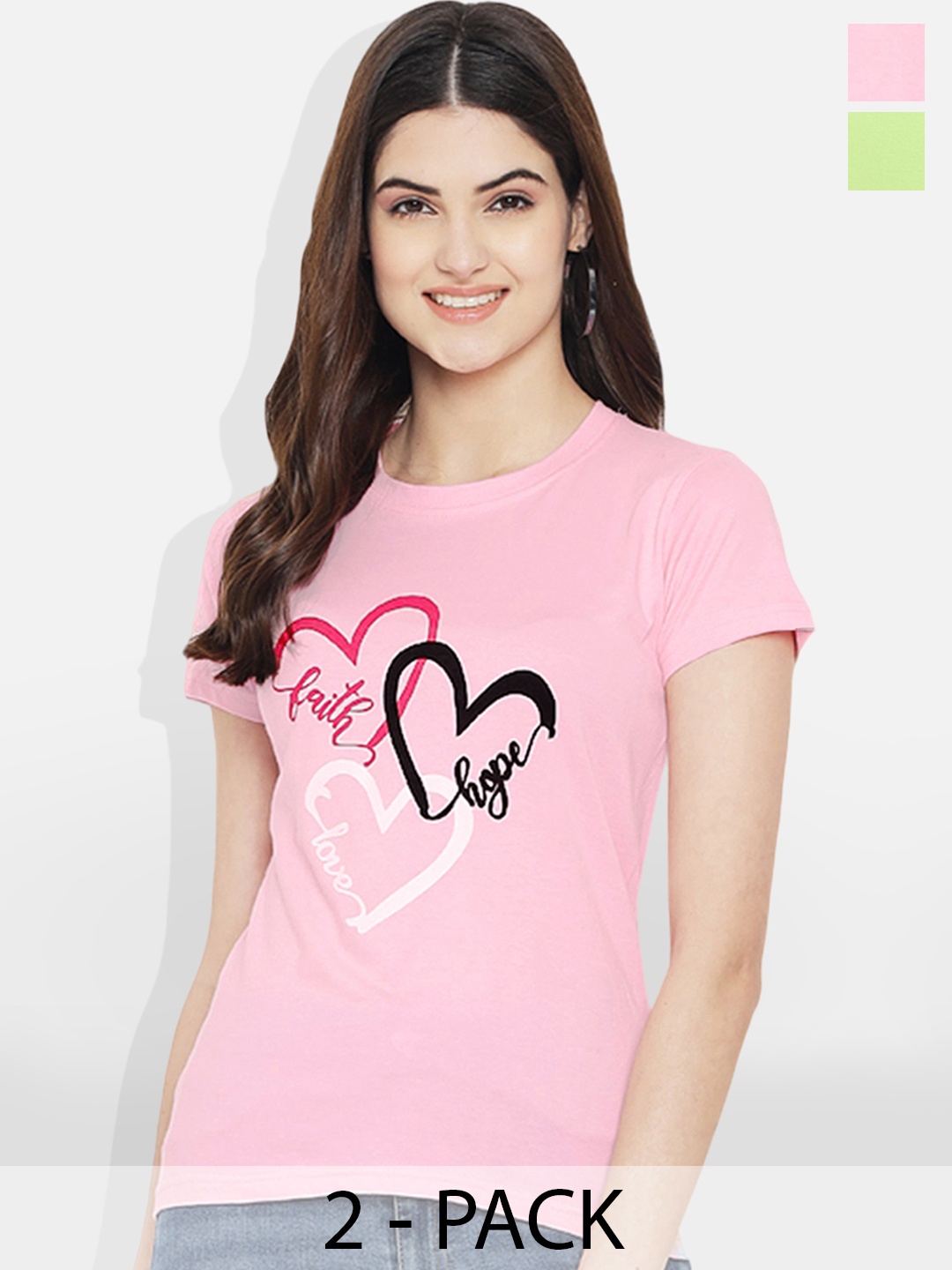 

Fabflee Pack of 2 Typography Printed T-Shirt, Fluorescent green