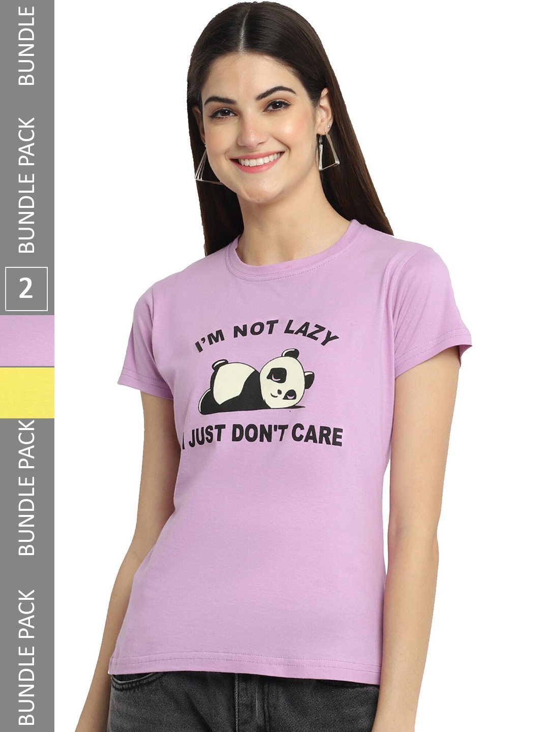 

Fabflee Pack Of 2 Typography Printed Cotton T-shirt, Lavender