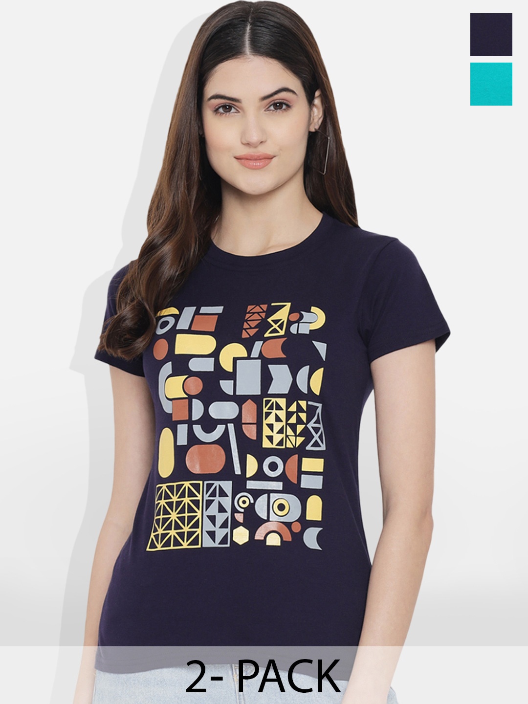 

Fabflee Pack of 2 Graphic Printed T-shirt, Blue