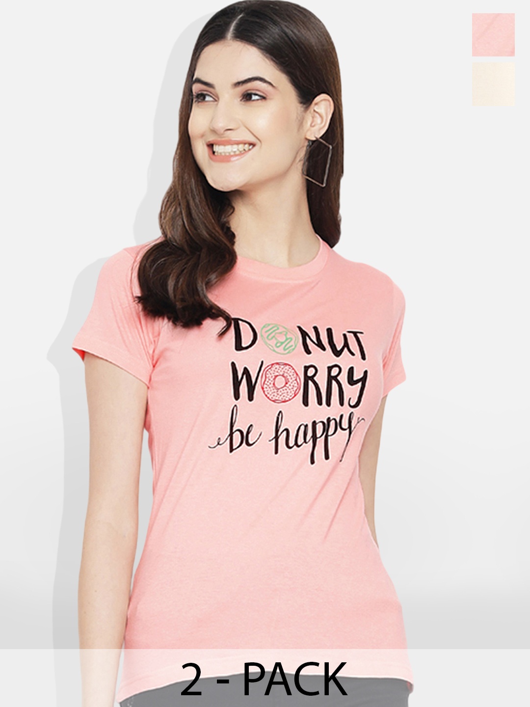 

Fabflee Pack of 2 Typography Printed T-shirt, Cream