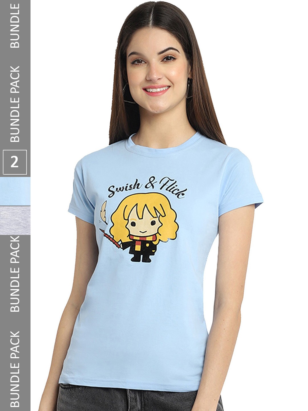 

Fabflee Pack Of 2 Printed Cotton T-shirt, Turquoise blue