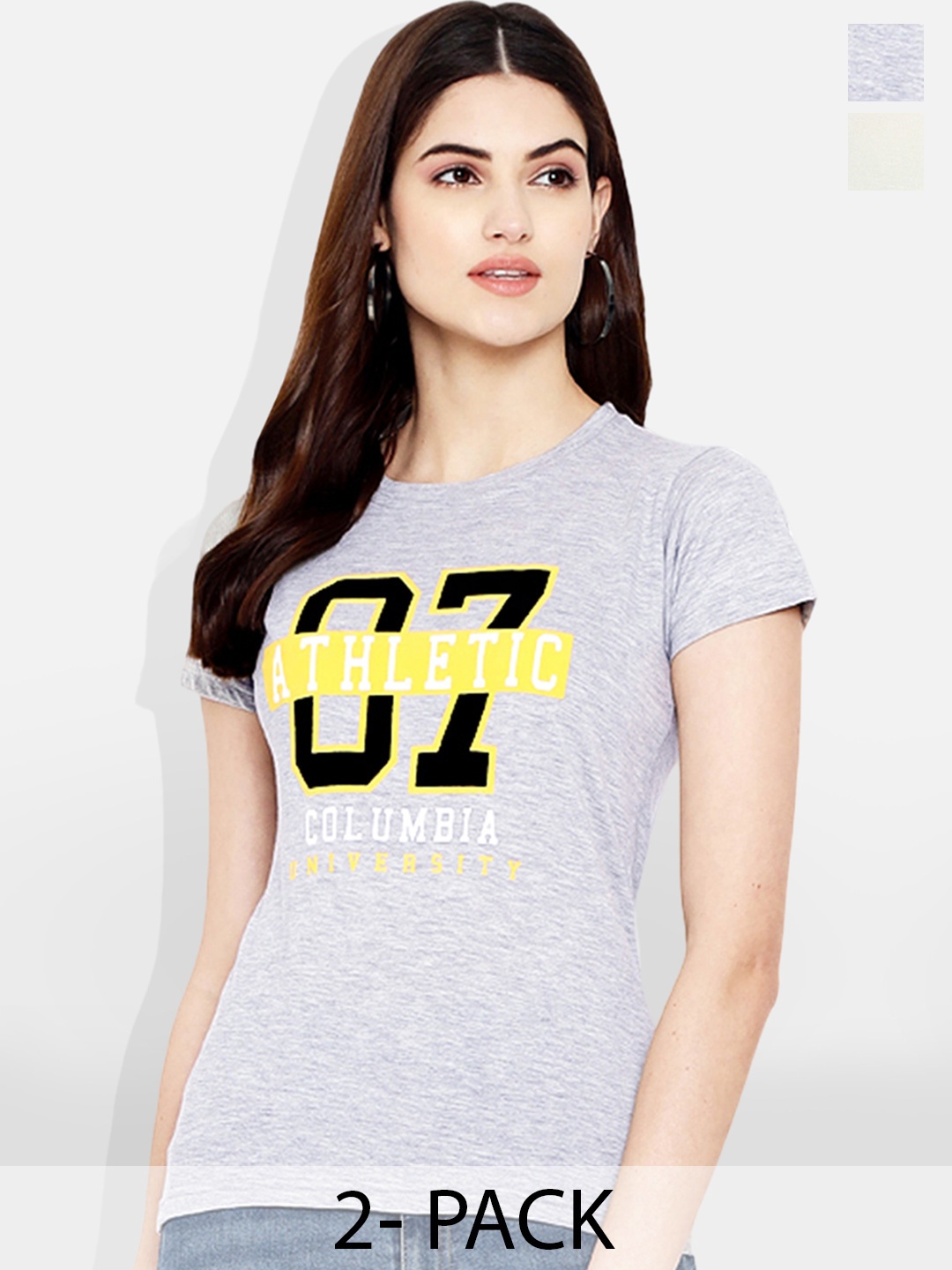 

Fabflee Pack of 2 Typography Printed Cotton T-shirts, Grey