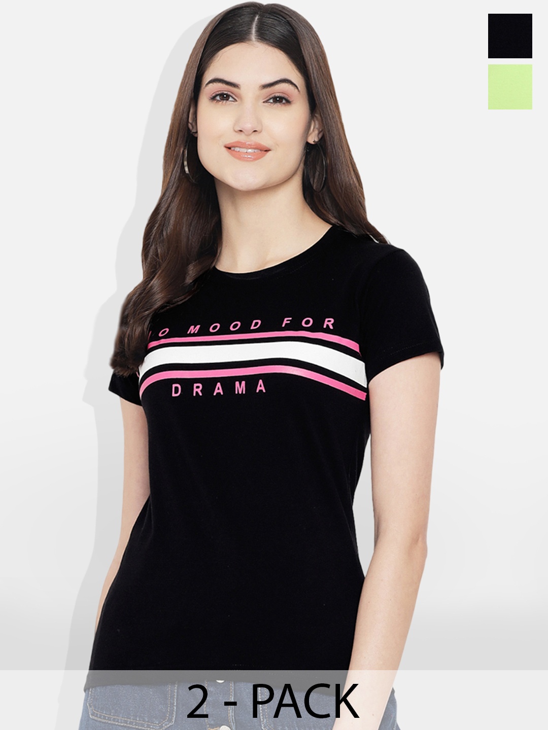 

Fabflee Pack of 2 Typography Printed T-shirt, Fluorescent green