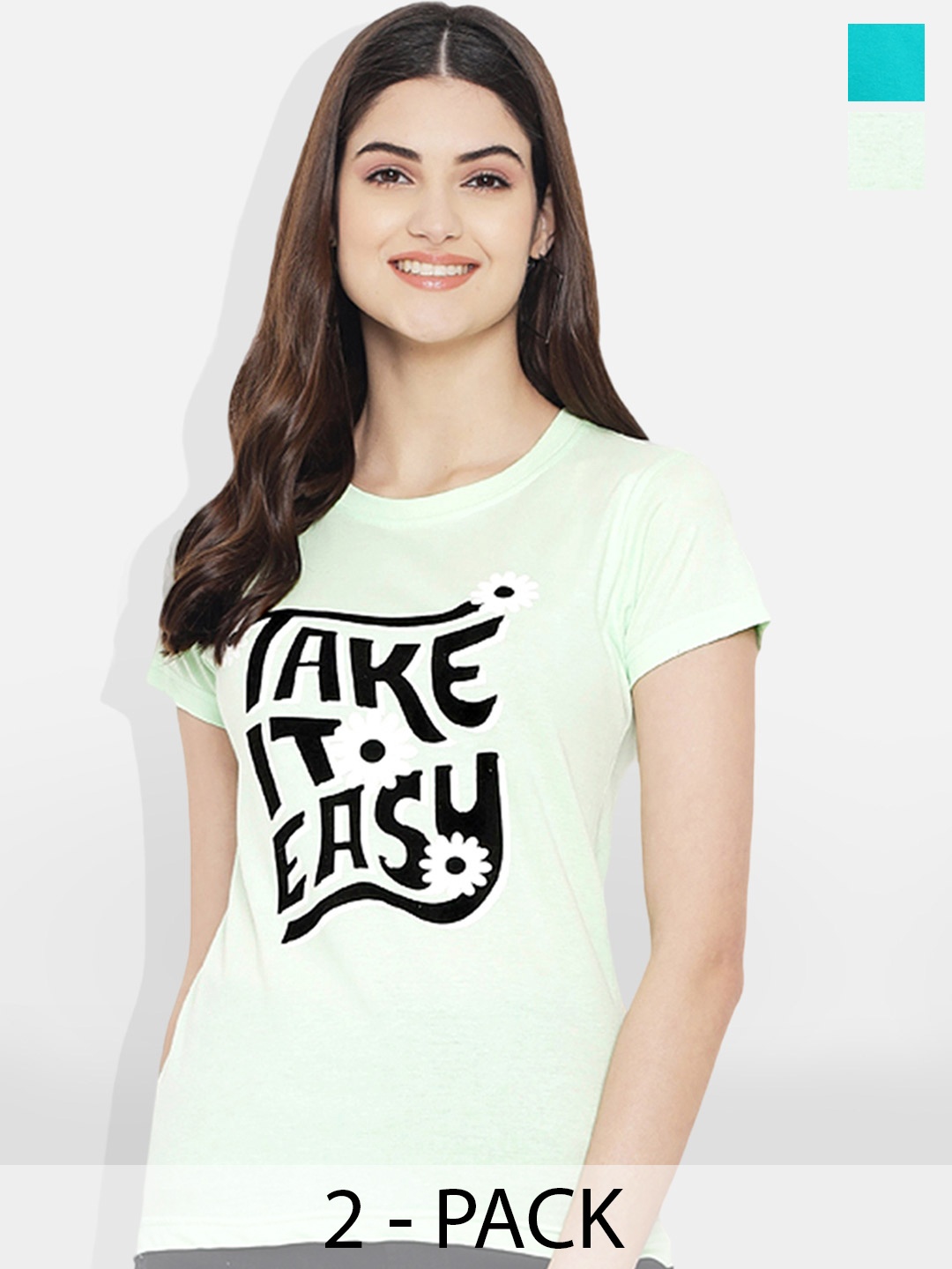 

Fabflee Pack of 2 Typography Printed T-Shirt, Blue
