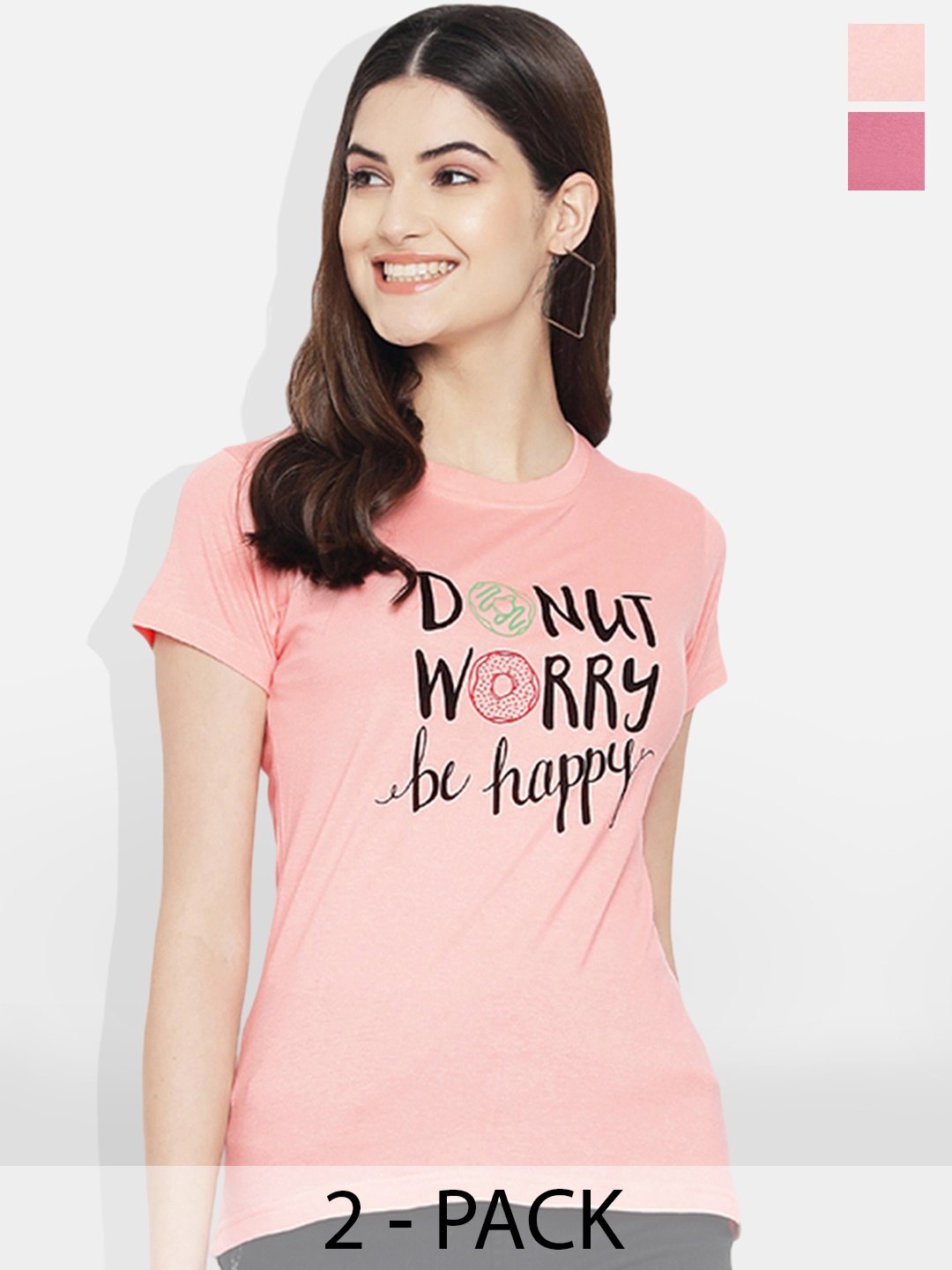 

Fabflee Pack of 2 Typography Printed T-Shirt, Mauve