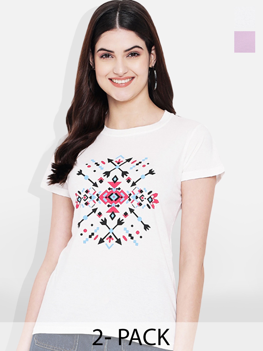 

Fabflee Pack Of 2 Graphic Printed Cotton T-shirt, Purple