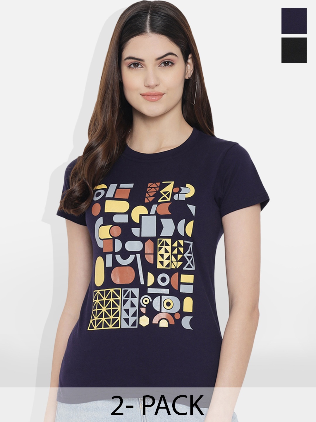

Fabflee Pack of 2 Typography Printed T-Shirt, Black