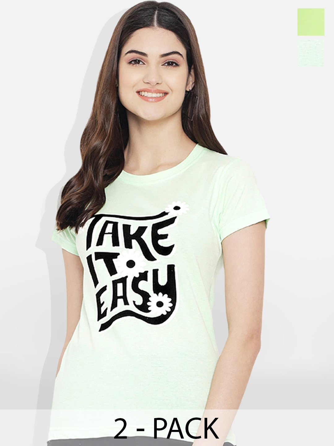 

Fabflee Pack Of 2 Printed Cotton T-shirt, Green