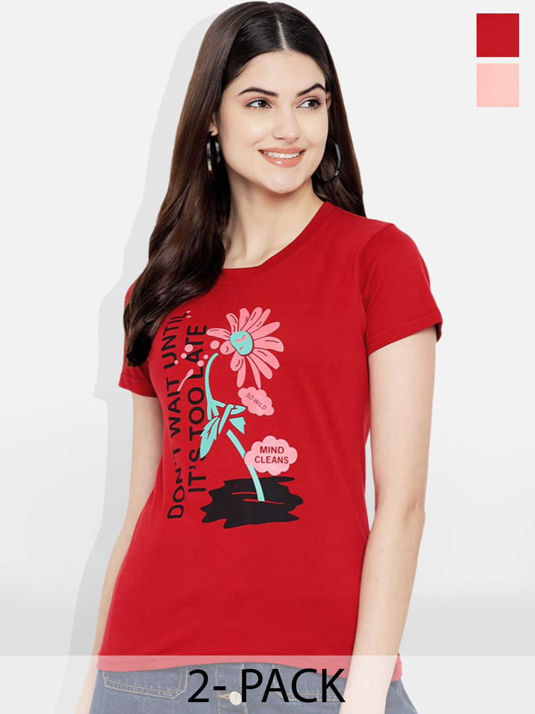 

Fabflee Pack of 2 Graphic Printed T-shirt, Pink