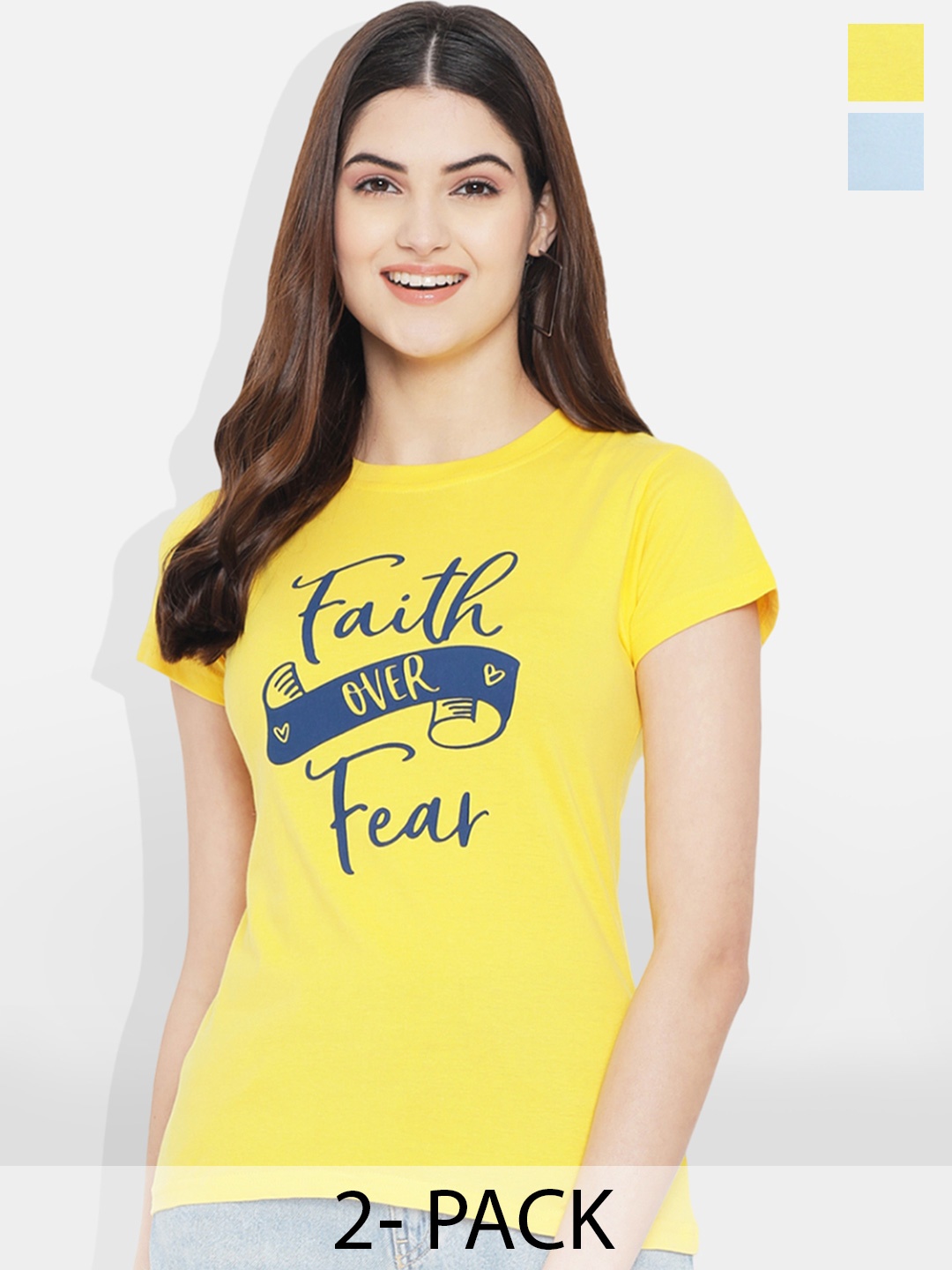 Fabflee Pack of 2 Typography Printed T-Shirt, Blue