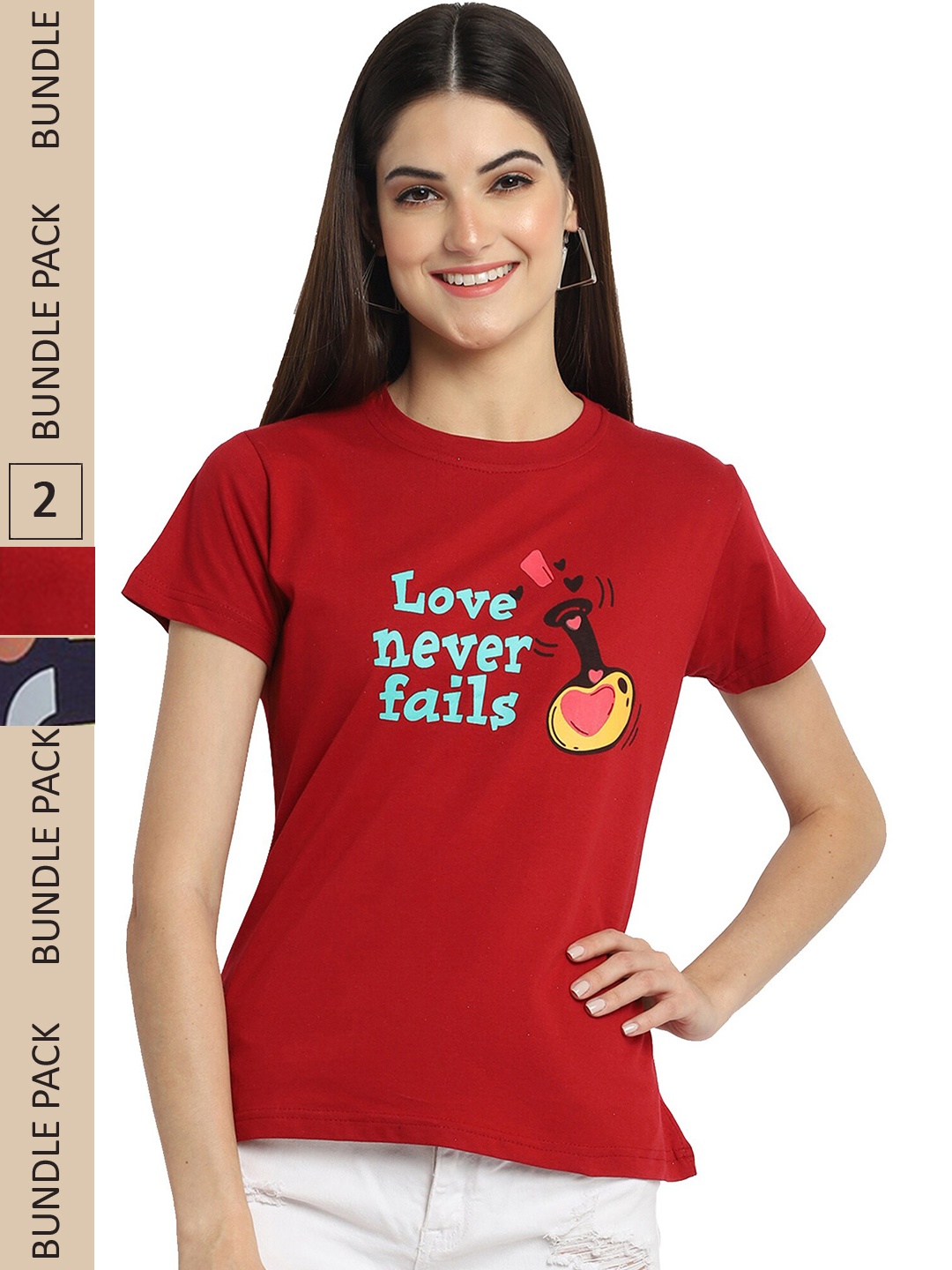 

Fabflee Pack Of 2 Typography Printed Cotton T-shirt, Red
