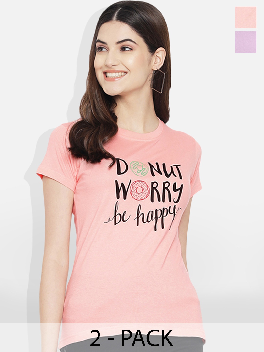 

Fabflee Pack Of 2 Typography Printed Cotton T-shirts, Purple