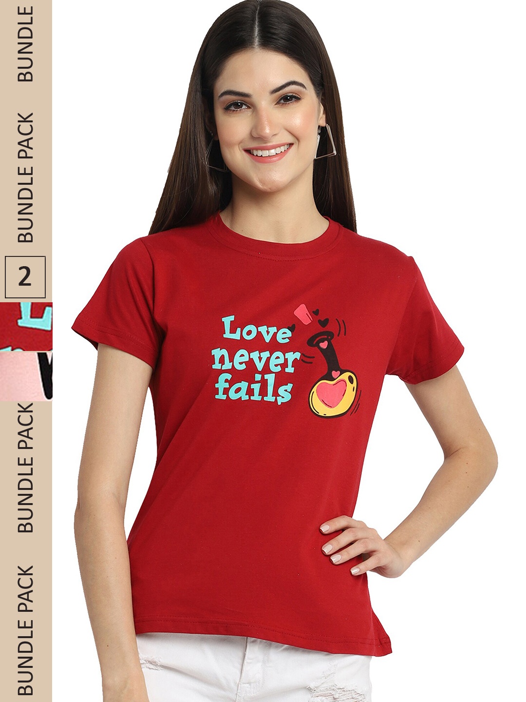 

Fabflee Pack Of 2 Typography Printed Cotton T-shirt, Red