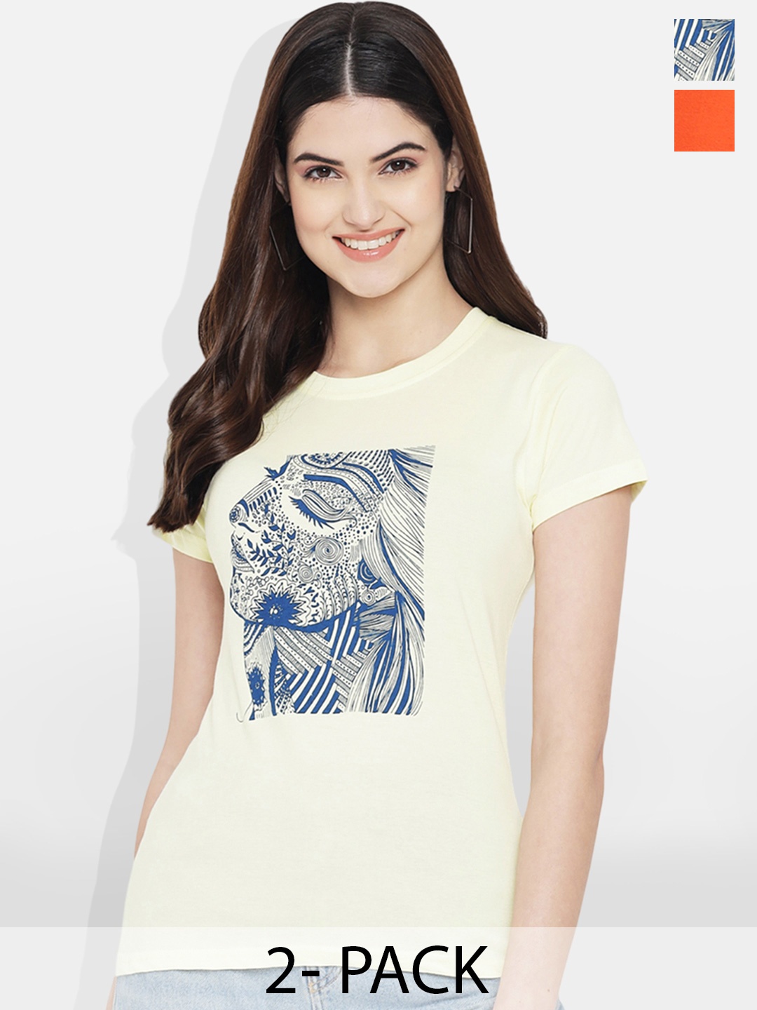 

Fabflee Pack of 2 Typography Printed T-Shirt, Orange