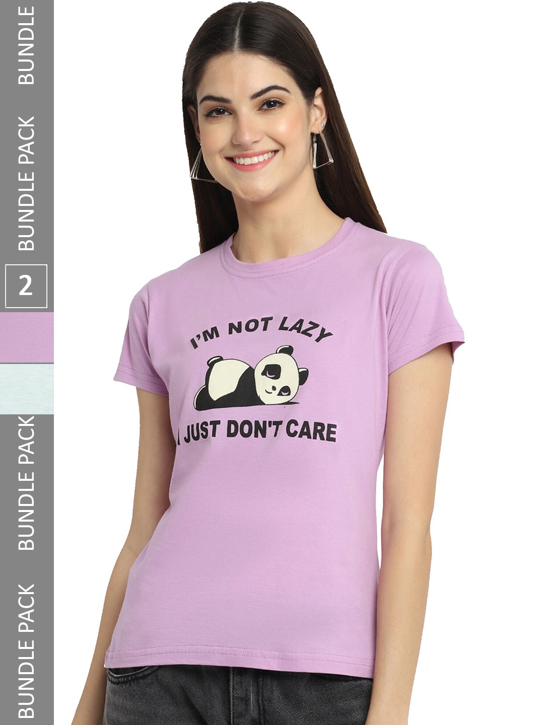 

Fabflee Pack Of 2 Graphic Printed Cotton T-shirt, Lavender