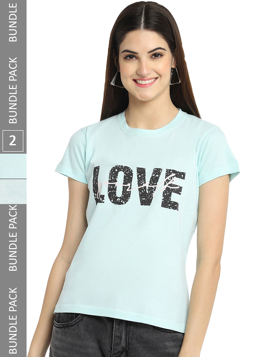 

Fabflee Pack of 2 Typography Printed T-Shirt, Blue