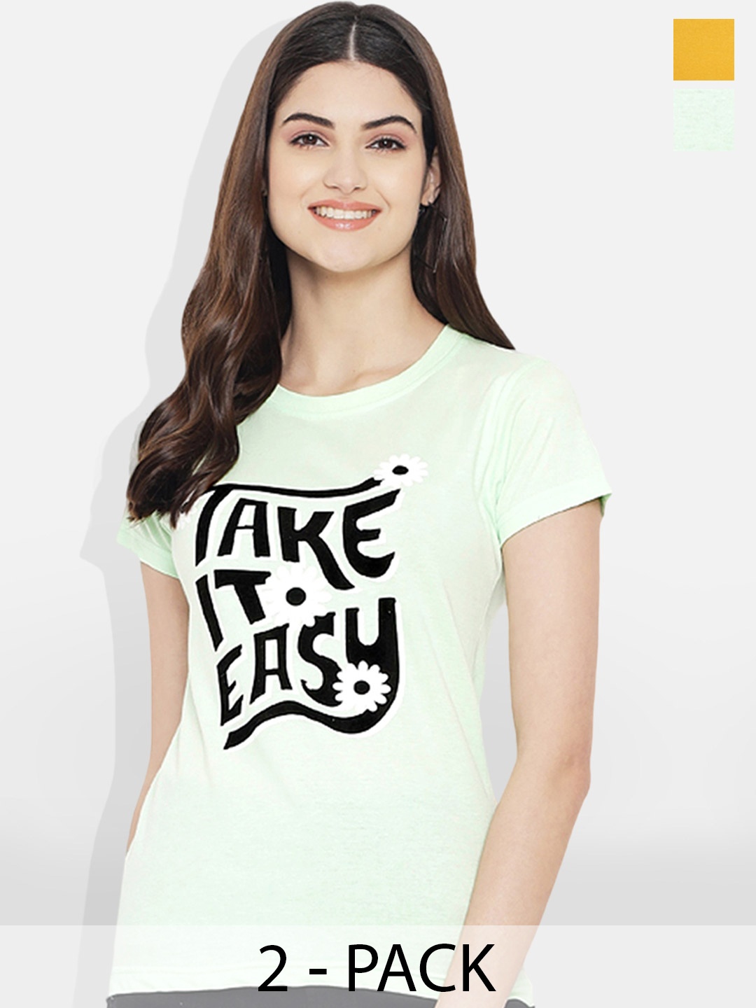 

Fabflee Pack of 2 Typography Printed T-Shirt, Mustard