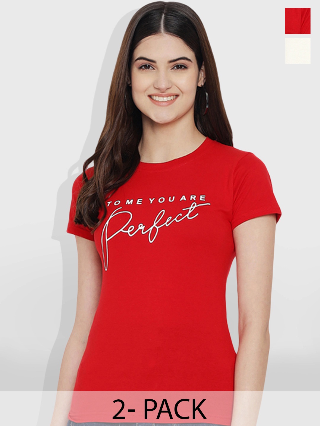 

Fabflee Pack of 2 Typography Printed T-Shirt, Red