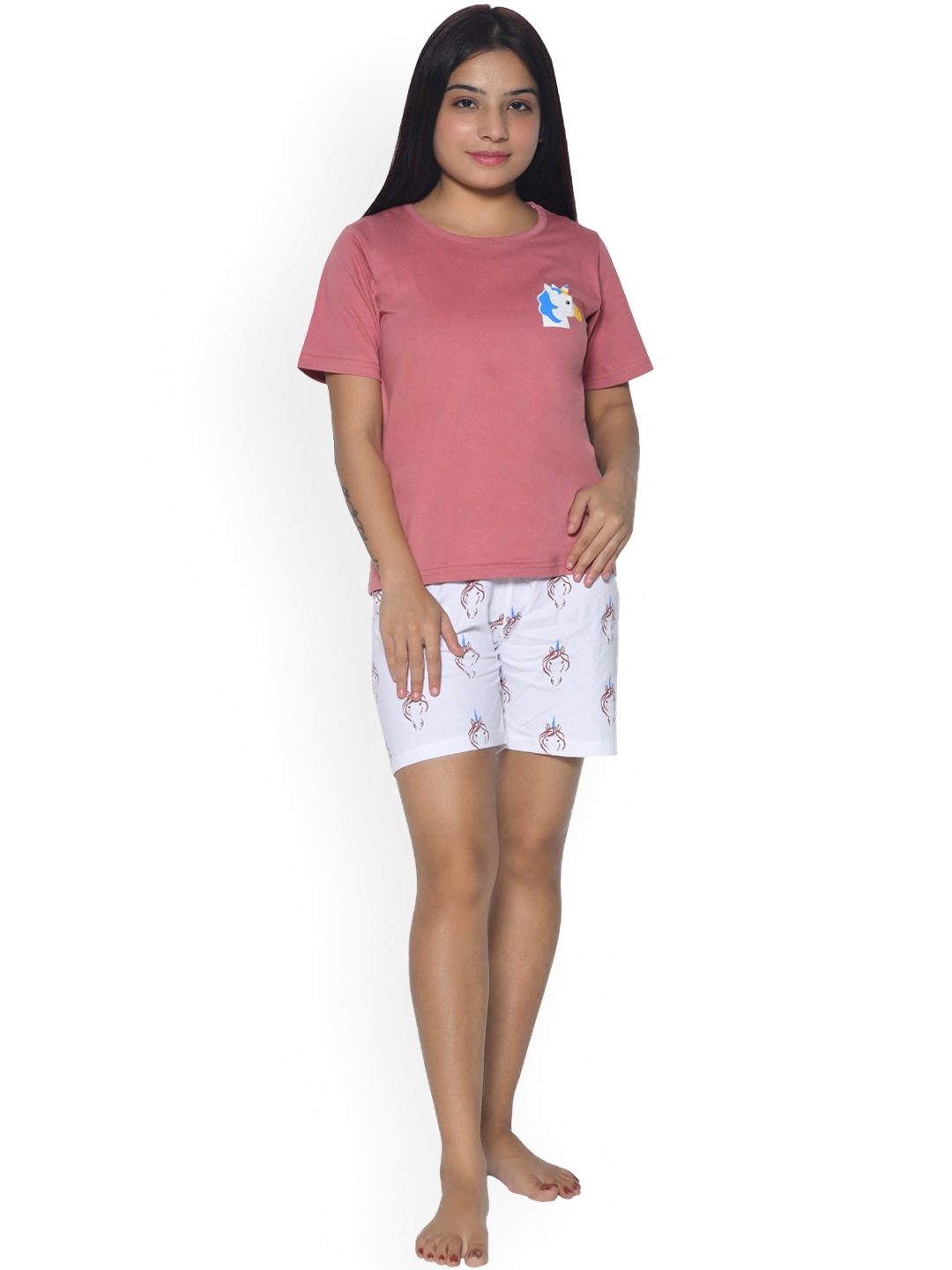 

FUNKRAFTS Girls Graphic Printed Pure Cotton Night Suit, Pink
